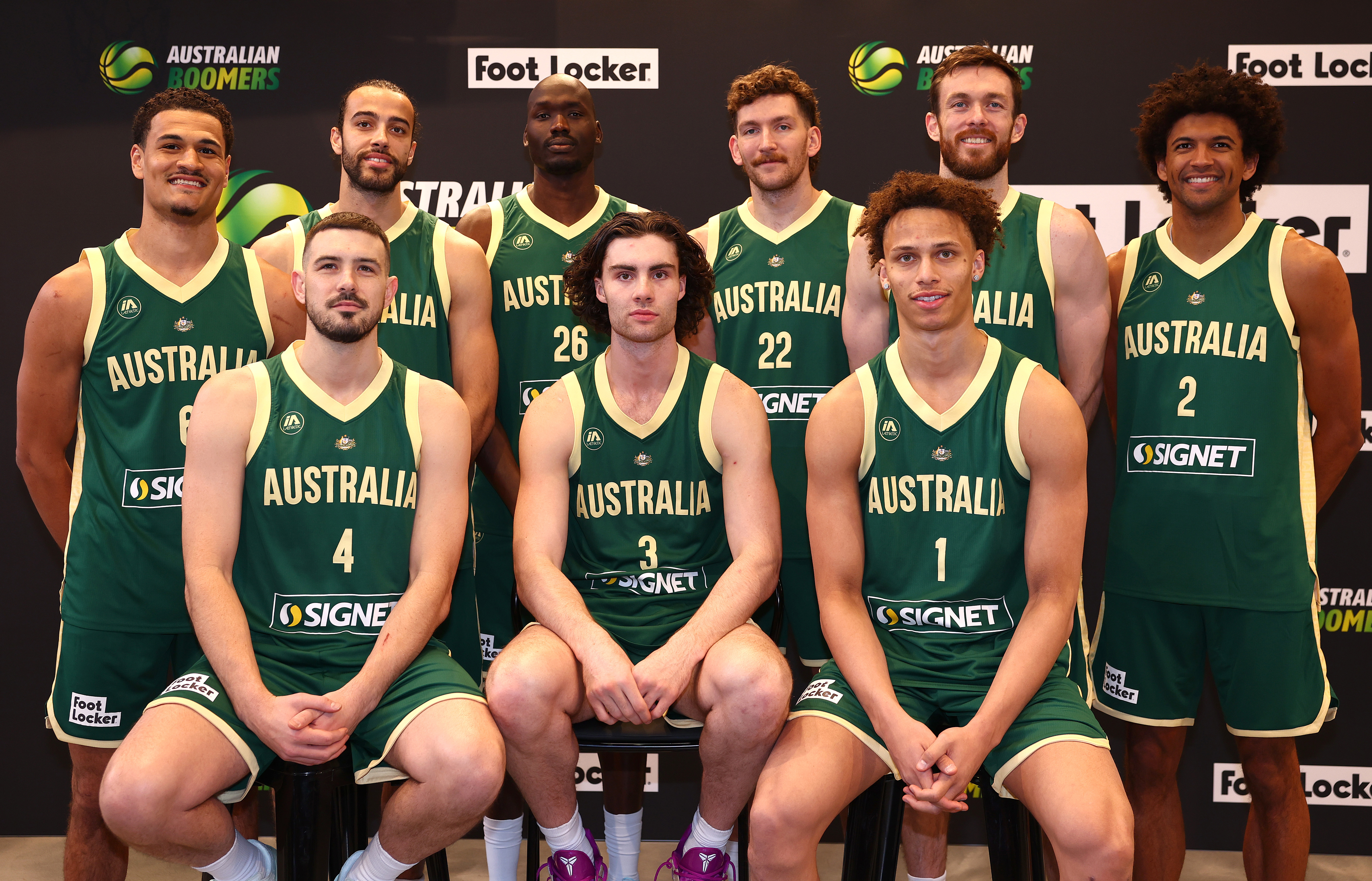 Australian Boomers players Josh Green and Josh Giddey attends a press-conference at Foot Locker in Melbourne.