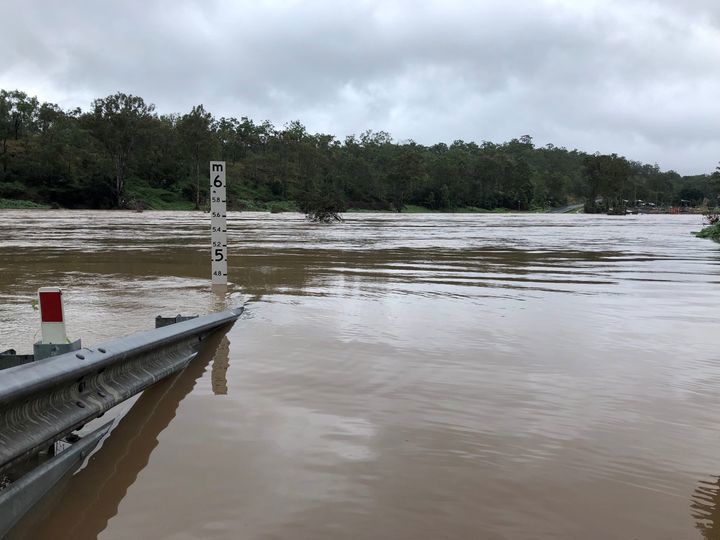 Colleges Crossing in Ipswich has flooded for the second time this year. 
