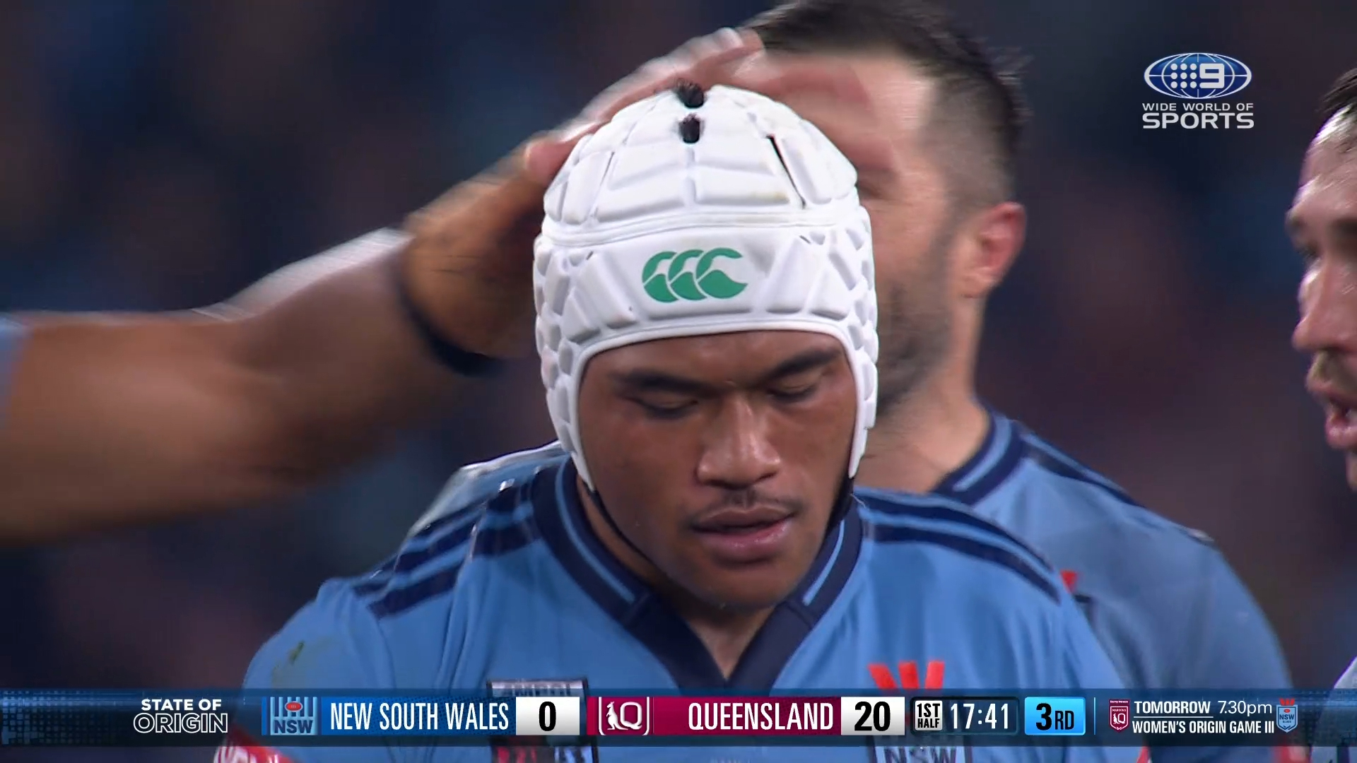 Brian To'o reacts after dropping the ball cold against the Queensland Maroons.