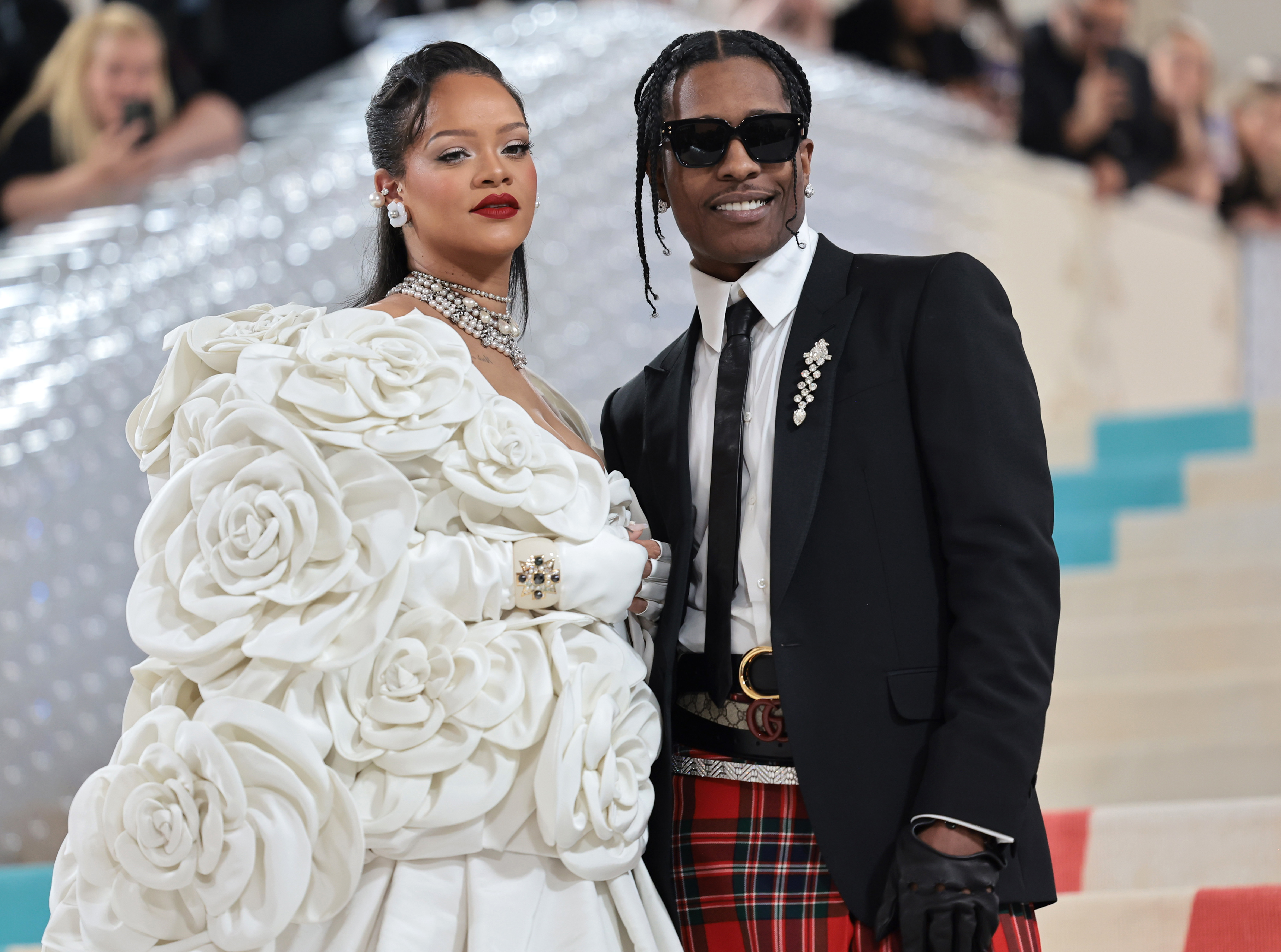 Rihanna and A$AP Rocky at the  2023 Met Gala celebrating "Karl Lagerfeld: A Line Of Beauty" at The Metropolitan Museum of Art on May 1, 2023 in New York City.