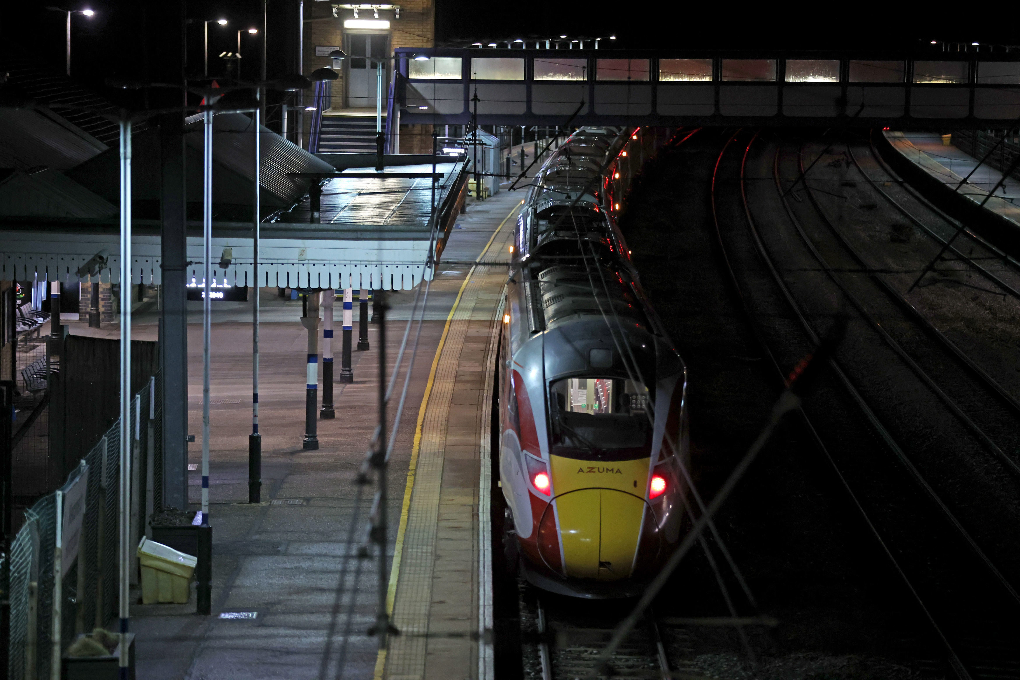 The Huntingdon, England, train station in Cambridgeshire is seen after people were stabbed Saturday, Nov. 1, 2025. (Chris Radburn/PA via AP)