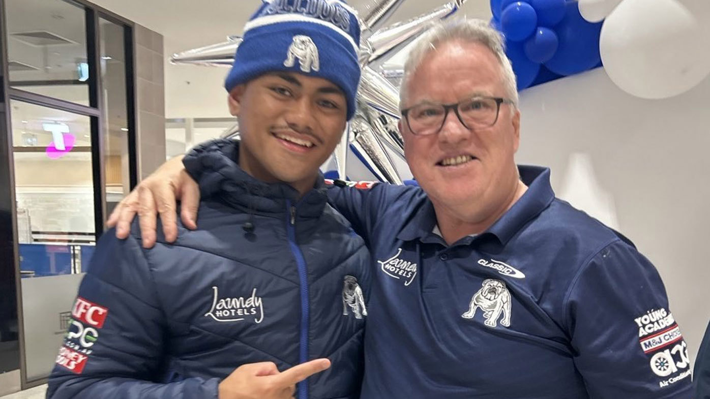 Paul Langmack pictured with Bulldogs young gun Karl Oloapu