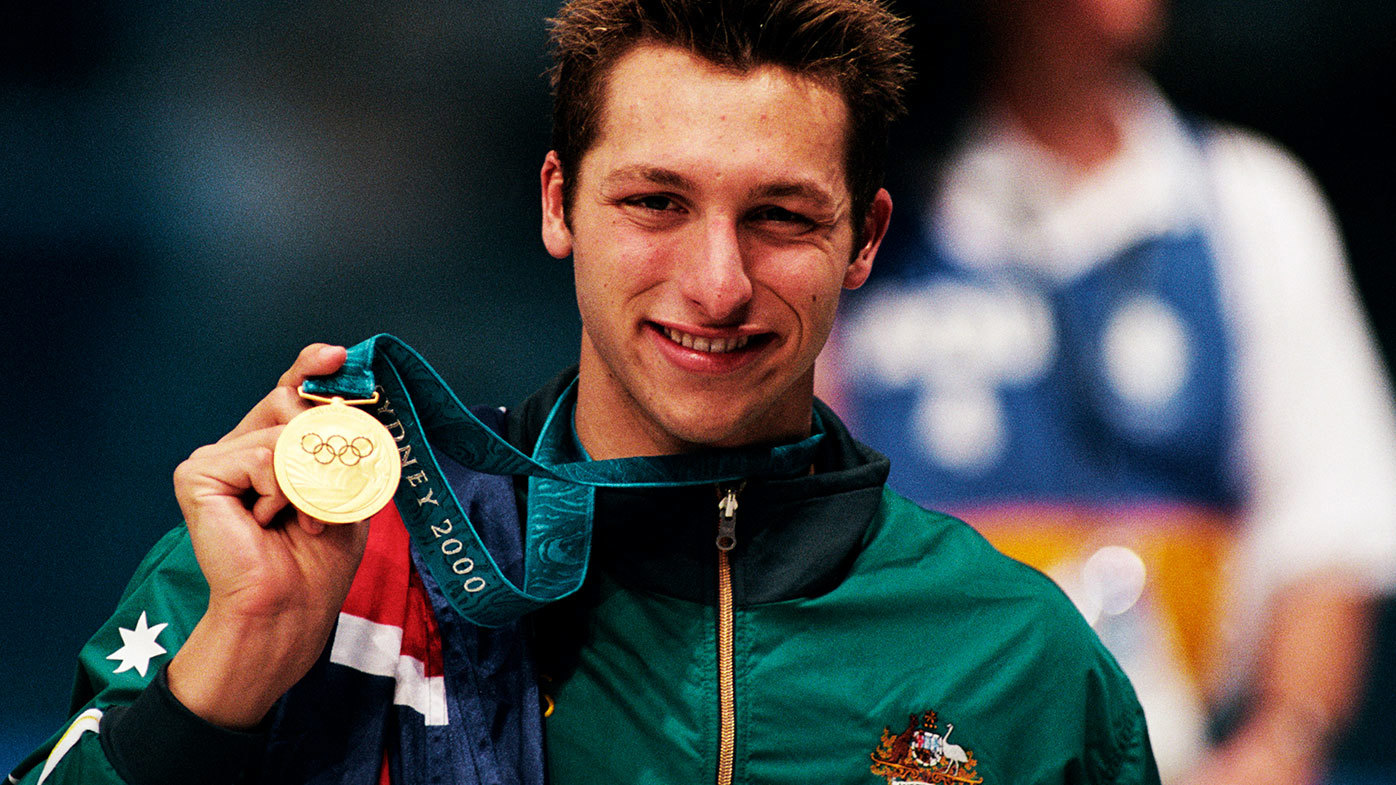 Ian Thorpe with his gold medal after winning the 400m freestyle at the Sydney Olympics.