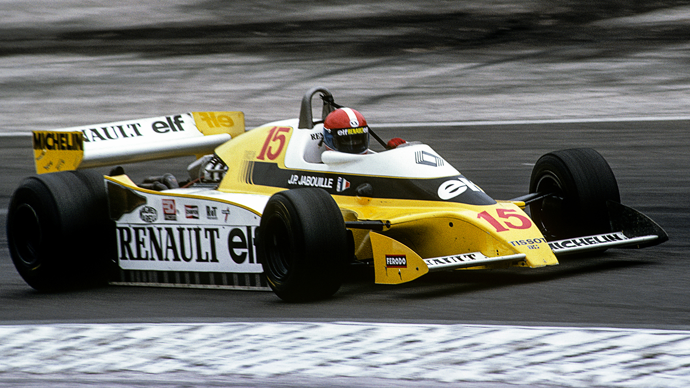Jean-Pierre Jabouille on the way to victory at the 1979 French Grand Prix, the first win for a turbocharged car.