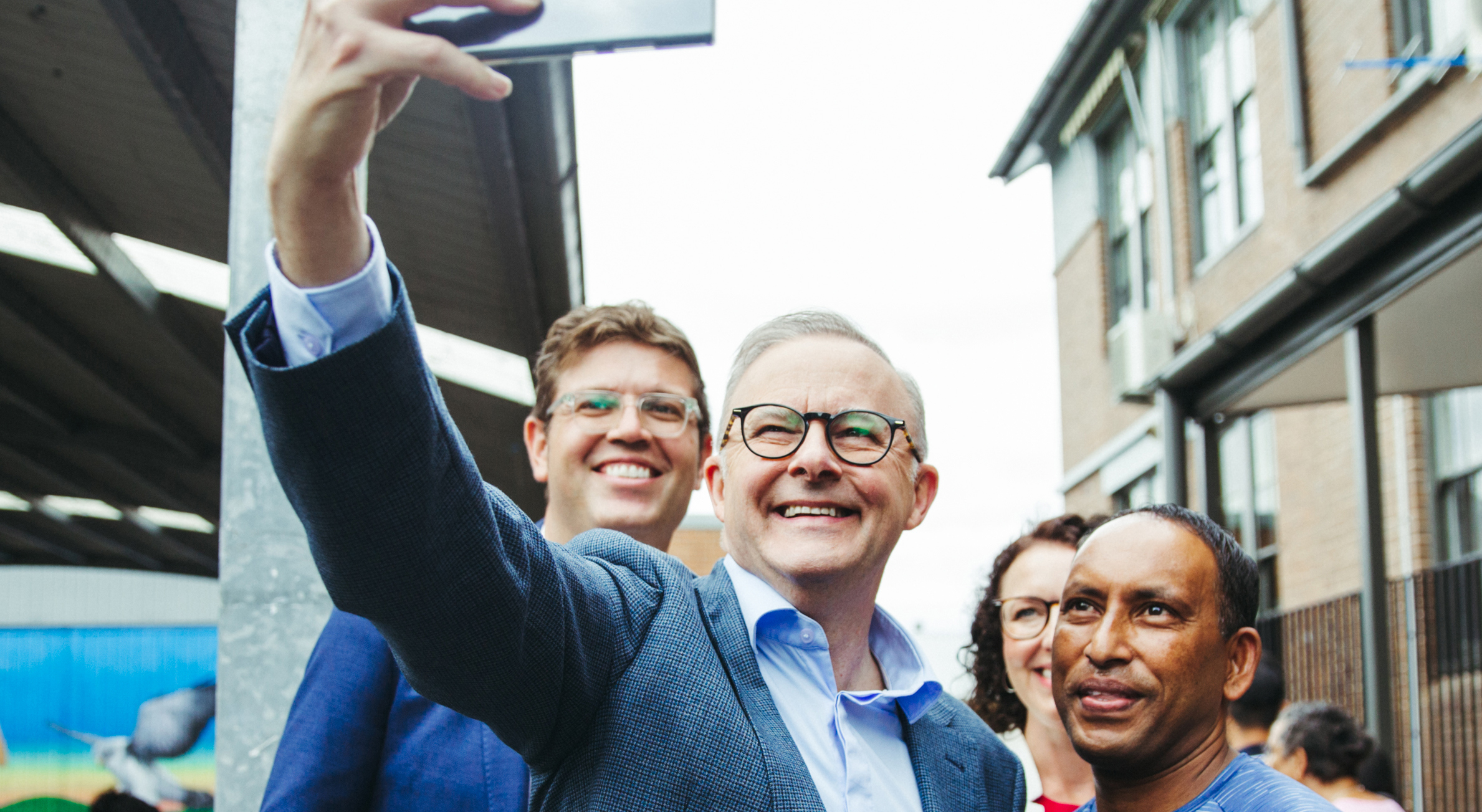 Prime Minister Anthony Albanese, NSW Labor Candidate for Ryde Lyndal Howison, and Federal Member for Bennelong Jerome Laxdale at West Ryde Public School.