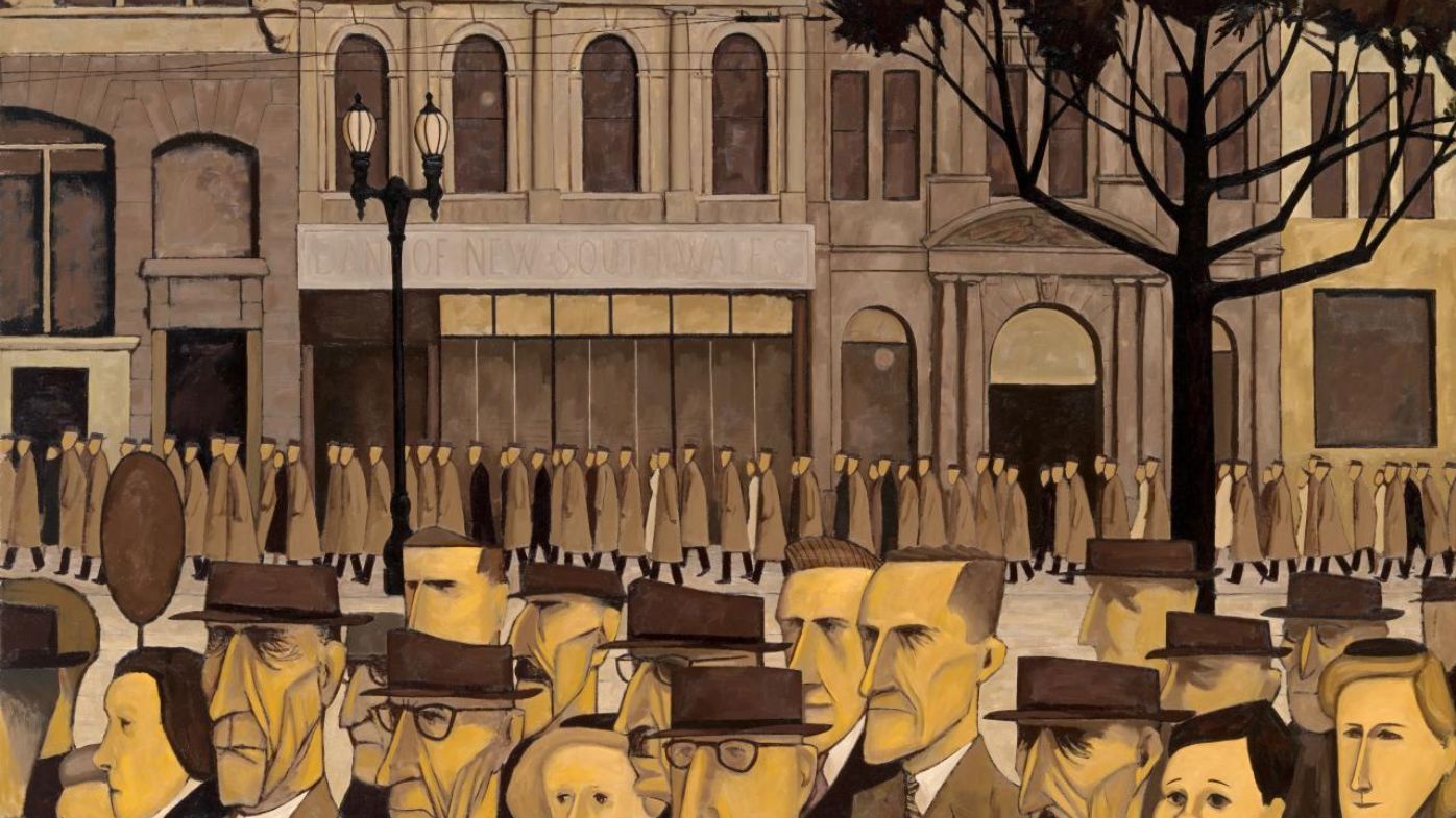 John Brack painting NGV commuters Collins St