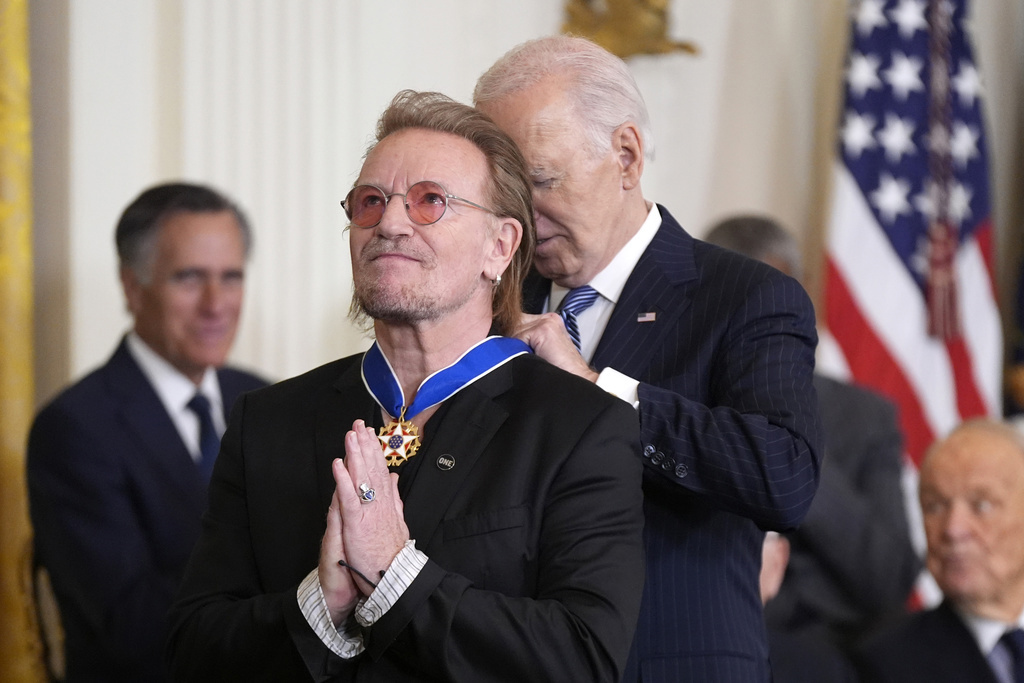 President Joe Biden, right, presents the Presidential Medal of Freedom, the Nation's highest civilian honor, to Anna Wintour in the East Room of the White House, Saturday, Jan. 4, 2025, in Washington. (AP Photo/Manuel Balce Ceneta)