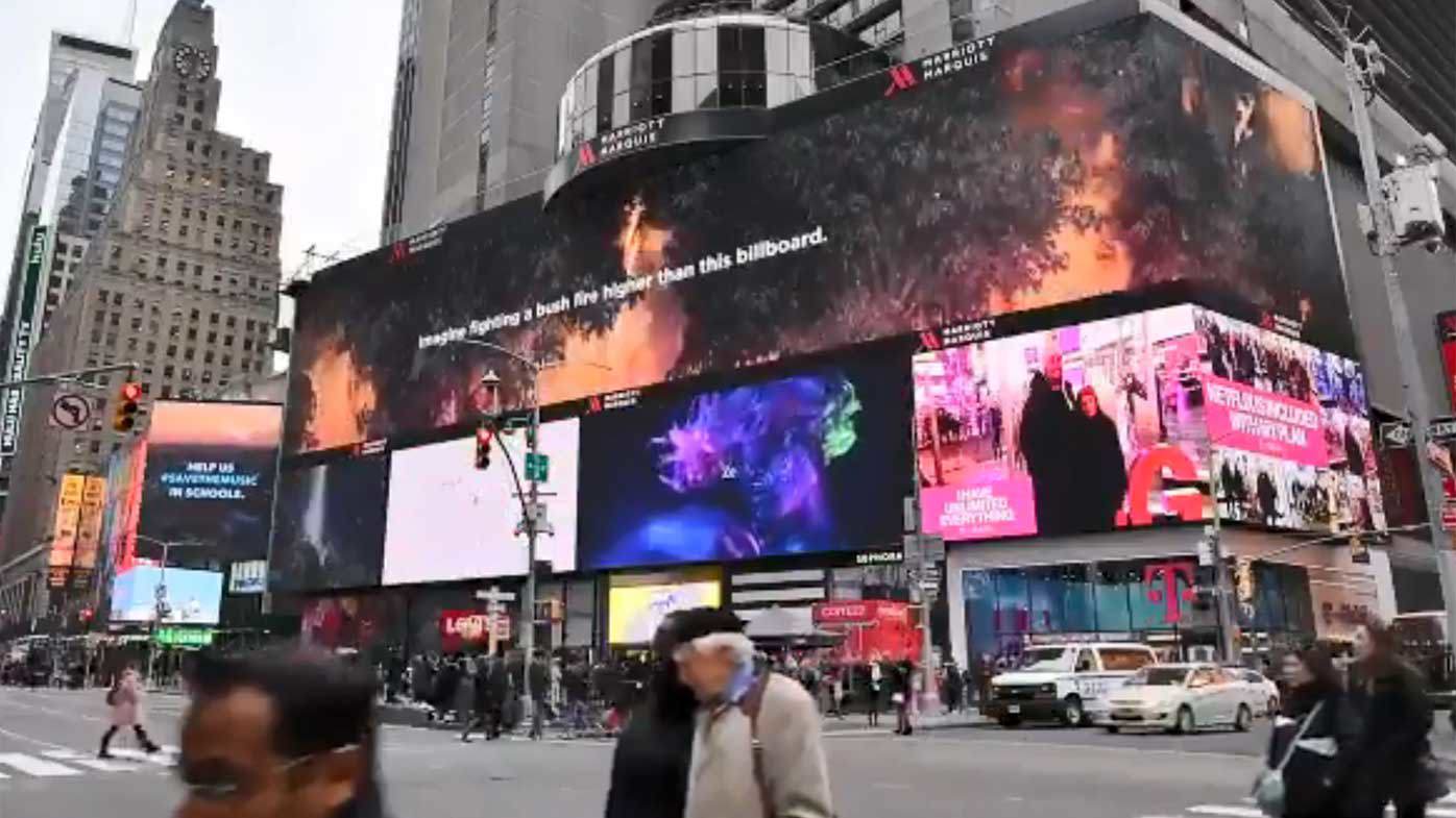 The Rural Fire Service (RFS) put this billboard up in New York's Times Square thanking firefighters.