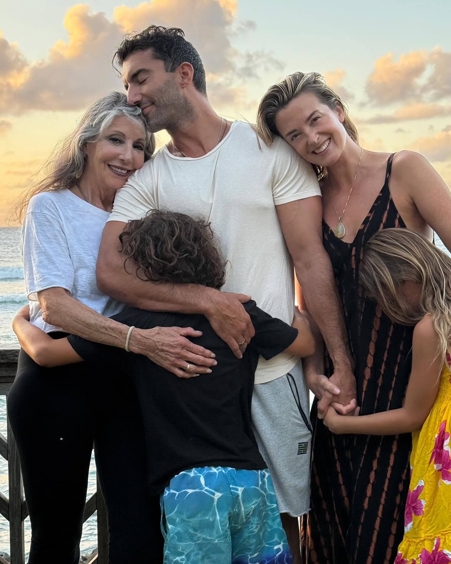 Justin Baldoni, mum Sharon Baldoni, wife Emily Baldoni, kids Maiya and Maxwell.