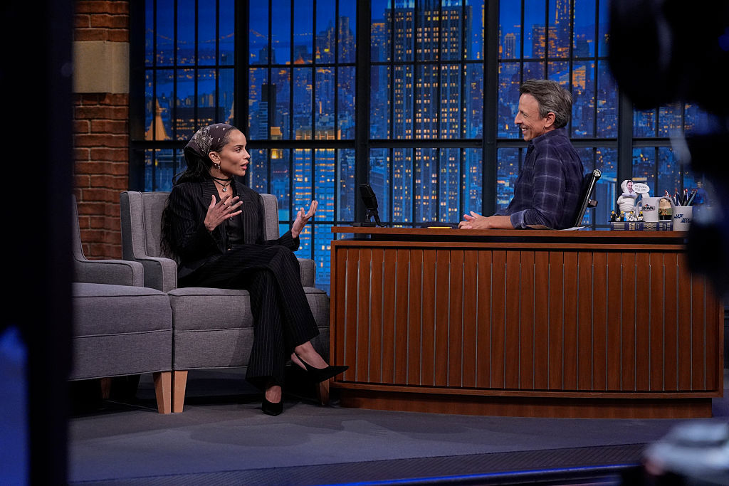 Zoë Kravitz during an interview with host Seth Meyers