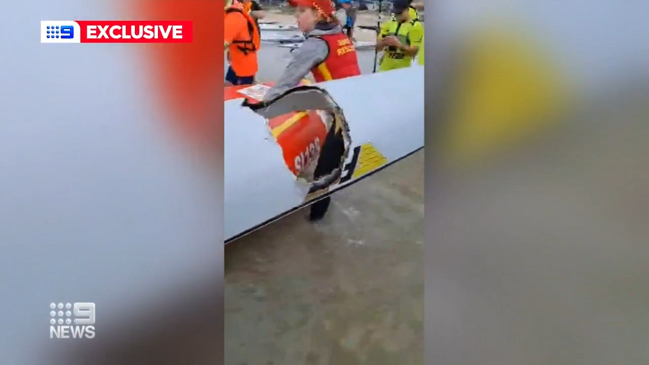 Footage of Adelaide shark attack during surf ski race.