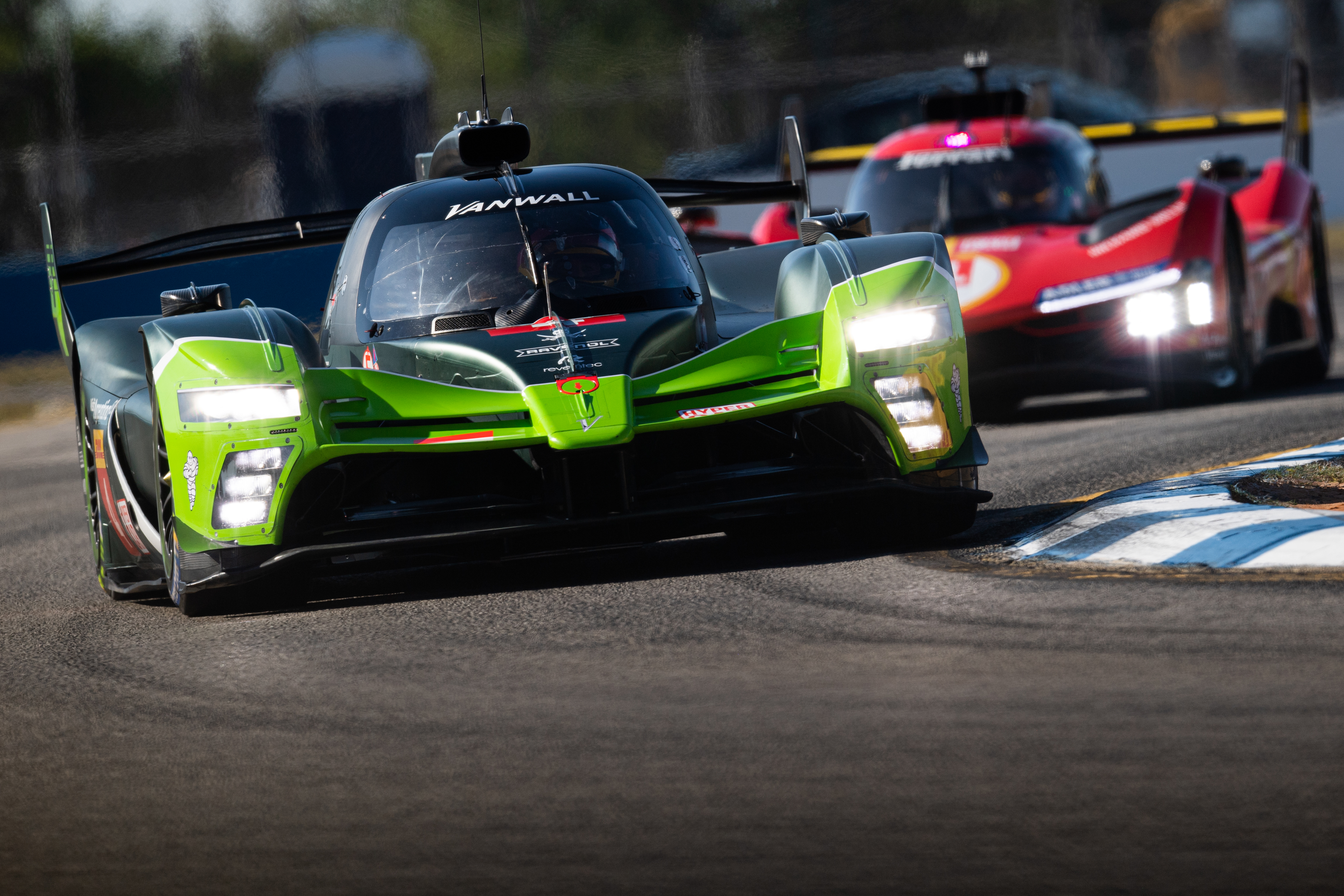 The No.4 Floyd Vanwall Racing Team Vandervell 680 driven by Tom Dillman, Esteban Guerrieri, and Jacques Villeneuve at the 1000 Miles of Sebring.