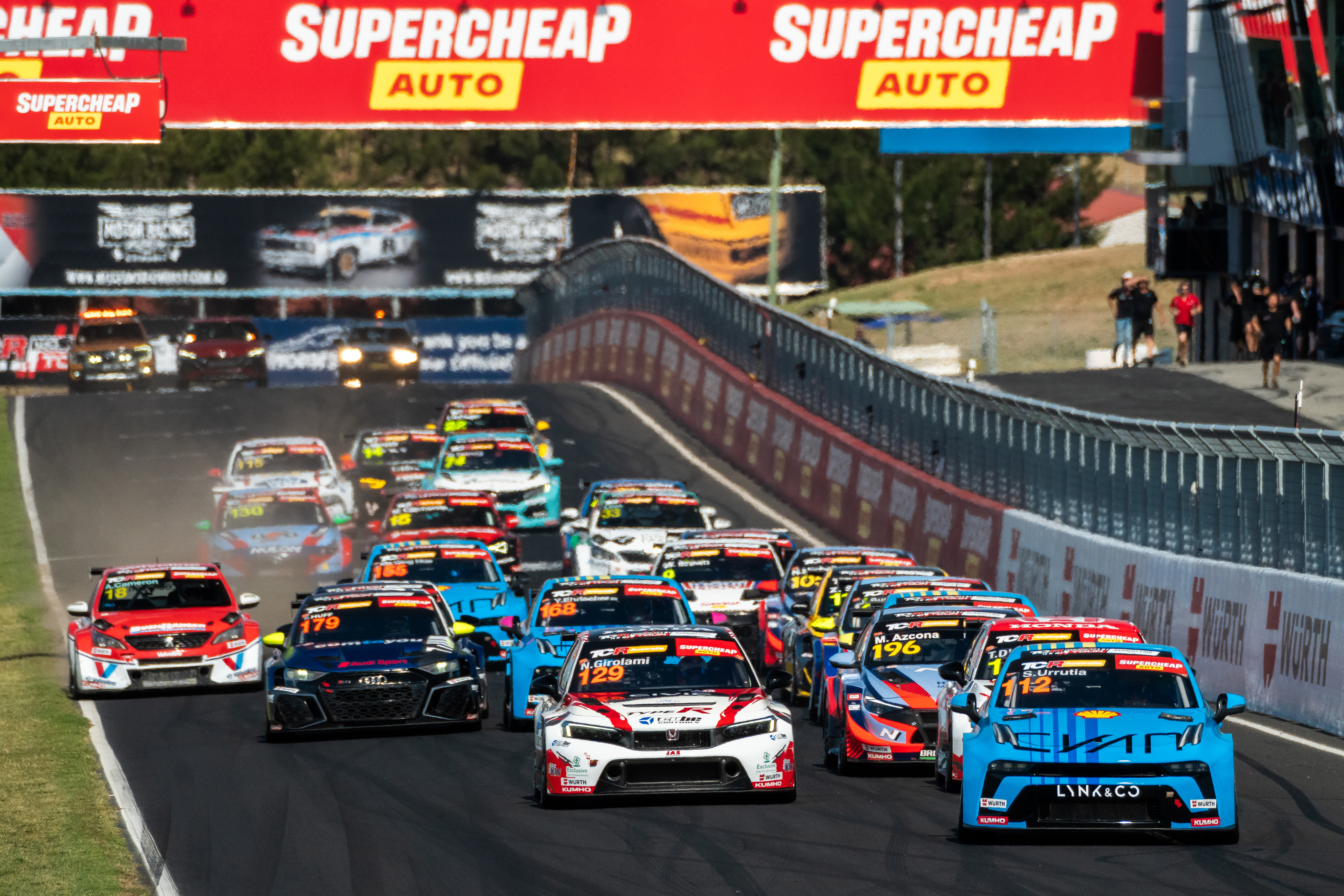 The start of race one of the TCR World Tour race at Mount Panorama.