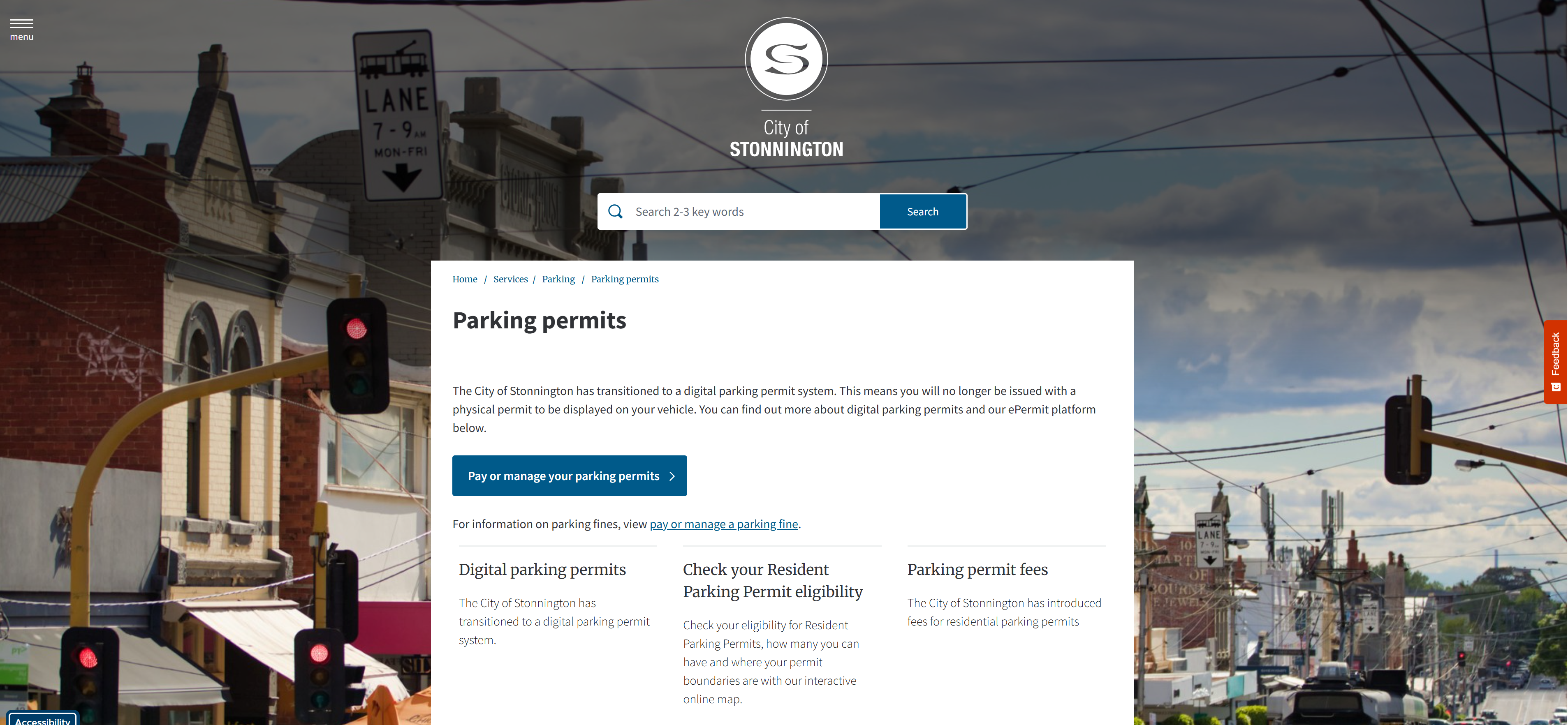 A screenshot of the new parking permits page on the Stonnington City Council website.