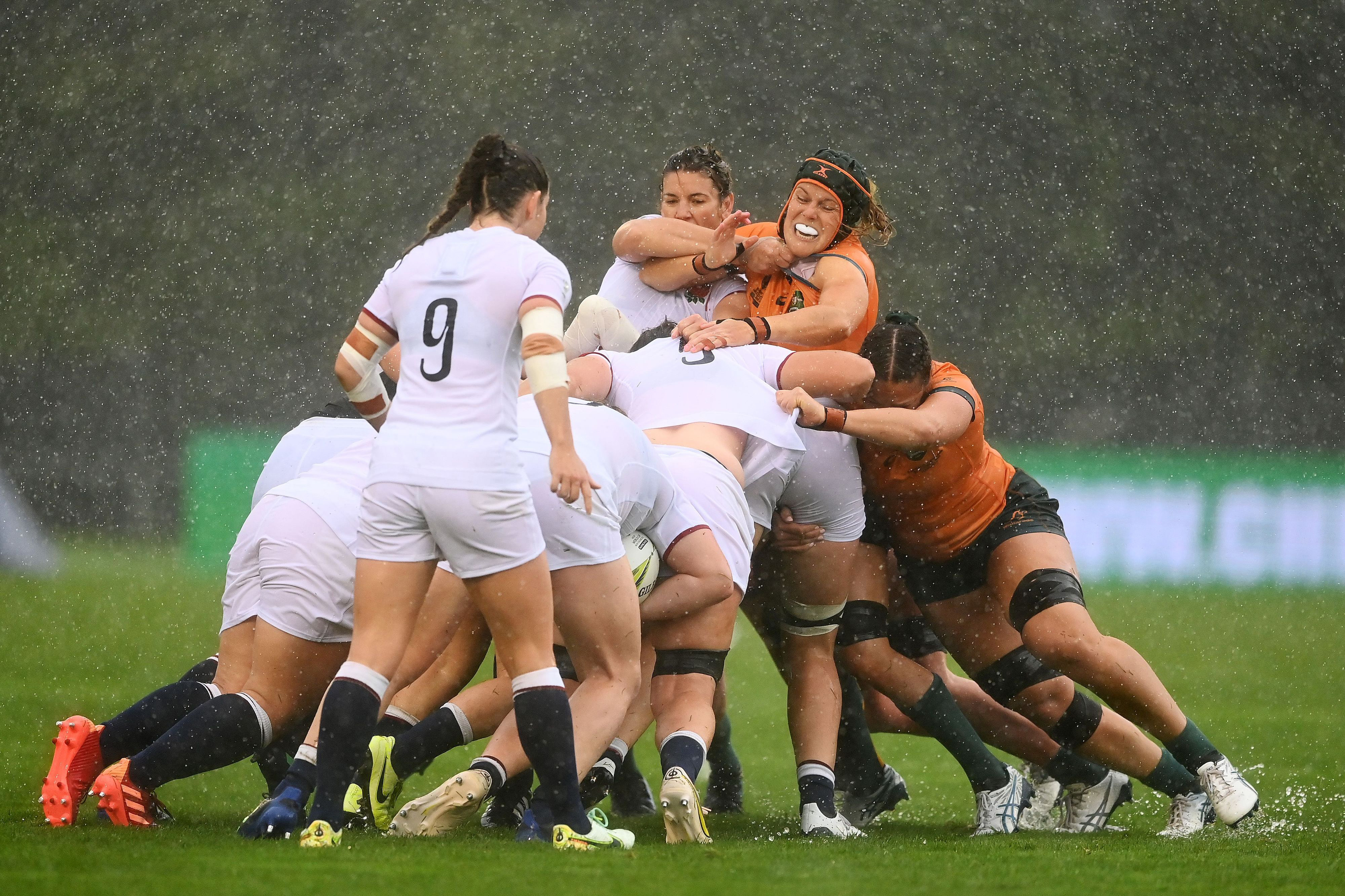 Emily Chancellor of Australia competes in a maul 