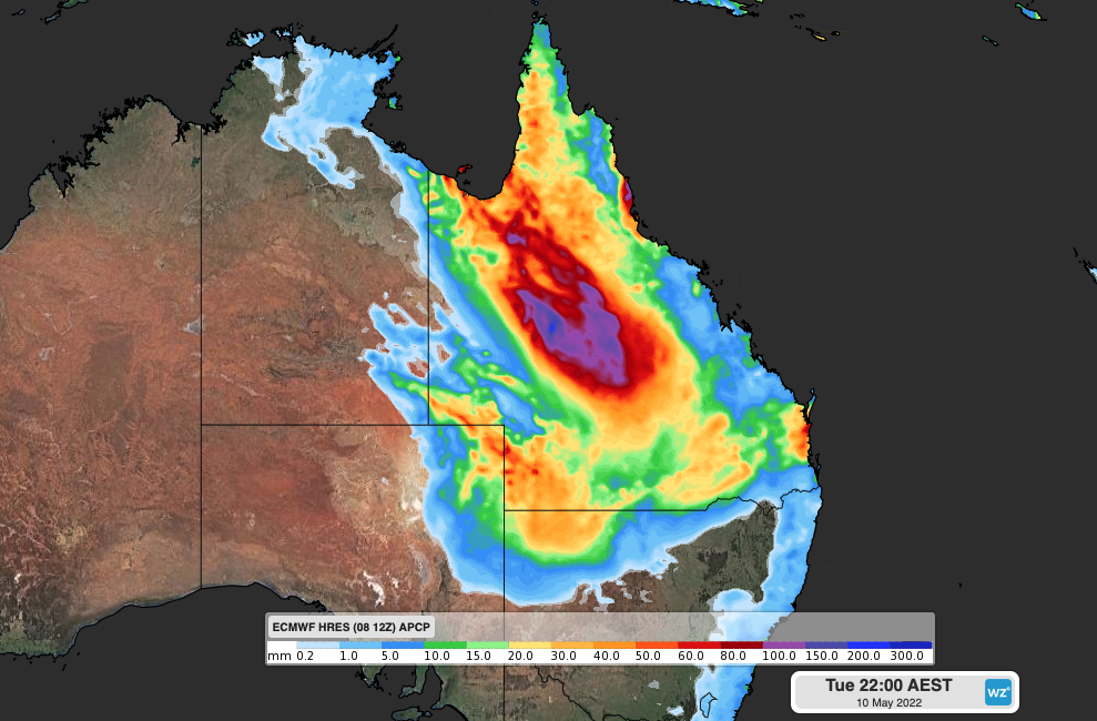 Forecast accumulated rain on Tuesday, May 10, according to the ECMWF-HRES model.