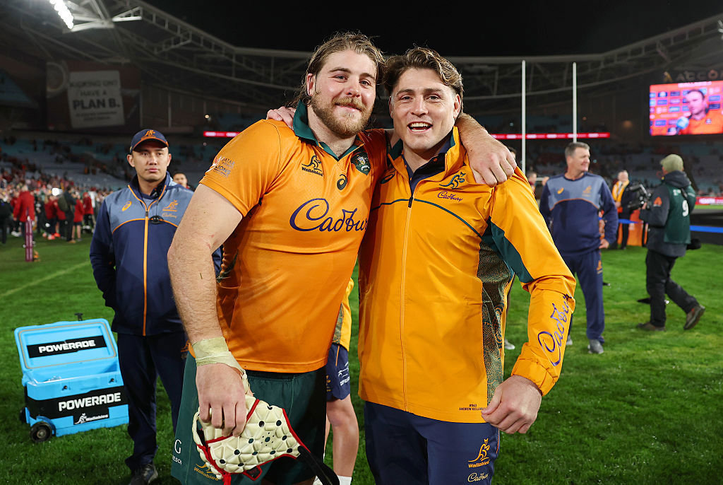 Fraser McReight and James O'Connor of the Wallabies pose for a photo.