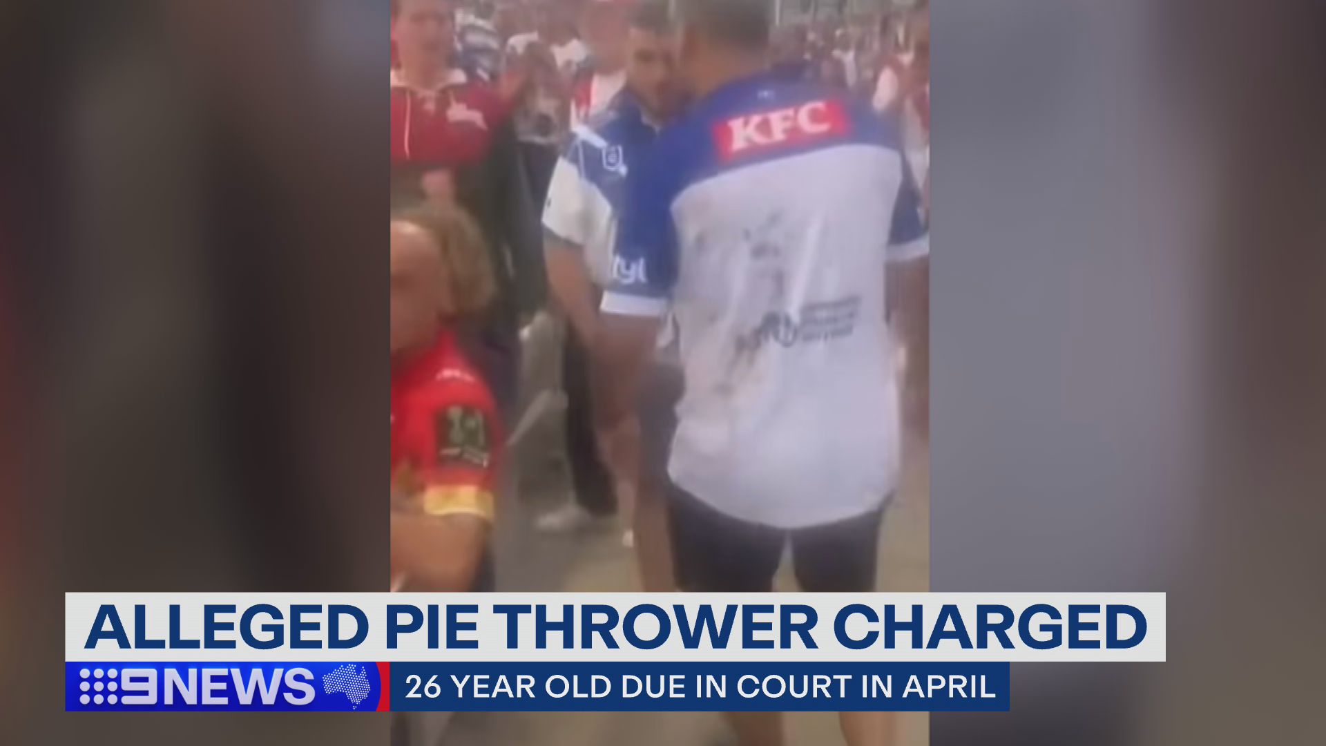 Alleged pie thrower charged, banned from future games.