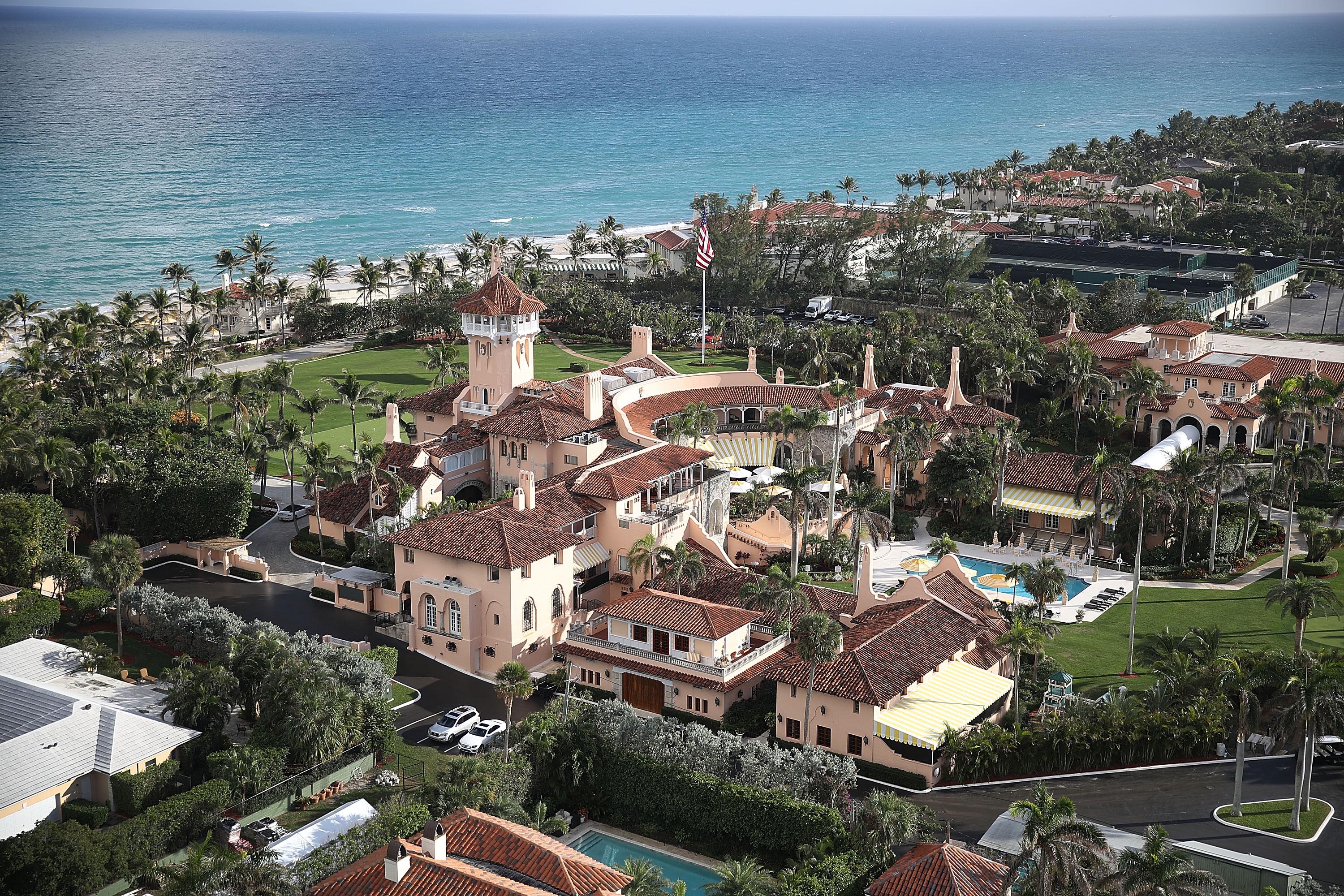 The Atlantic Ocean is seen adjacent to President Donald Trump's beach front Mar-a-Lago resort, also sometimes called his Winter White House.