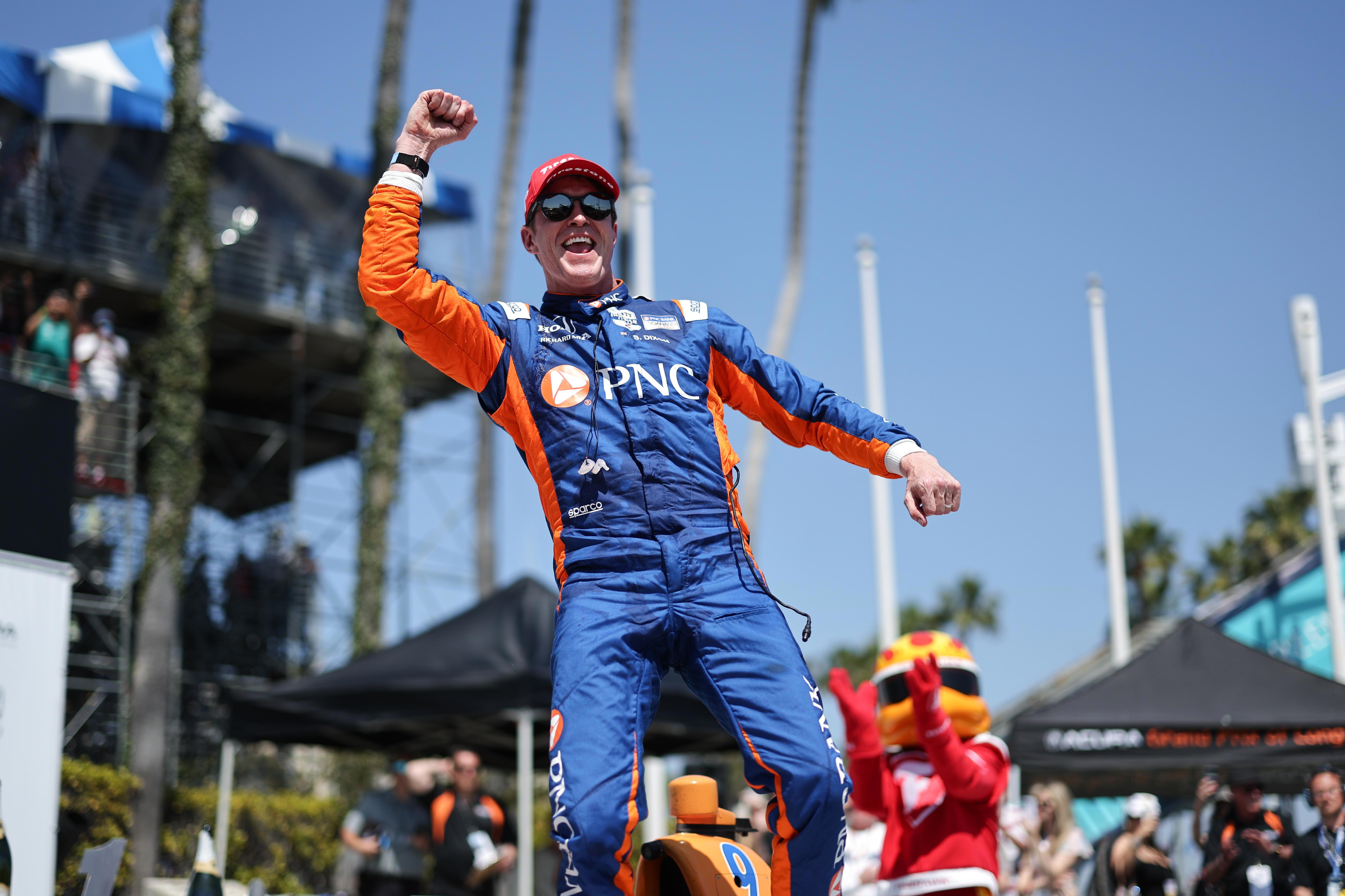 Scott Dixon celebrates winning the Grand Prix of Long Beach for Chip Ganassi Racing.