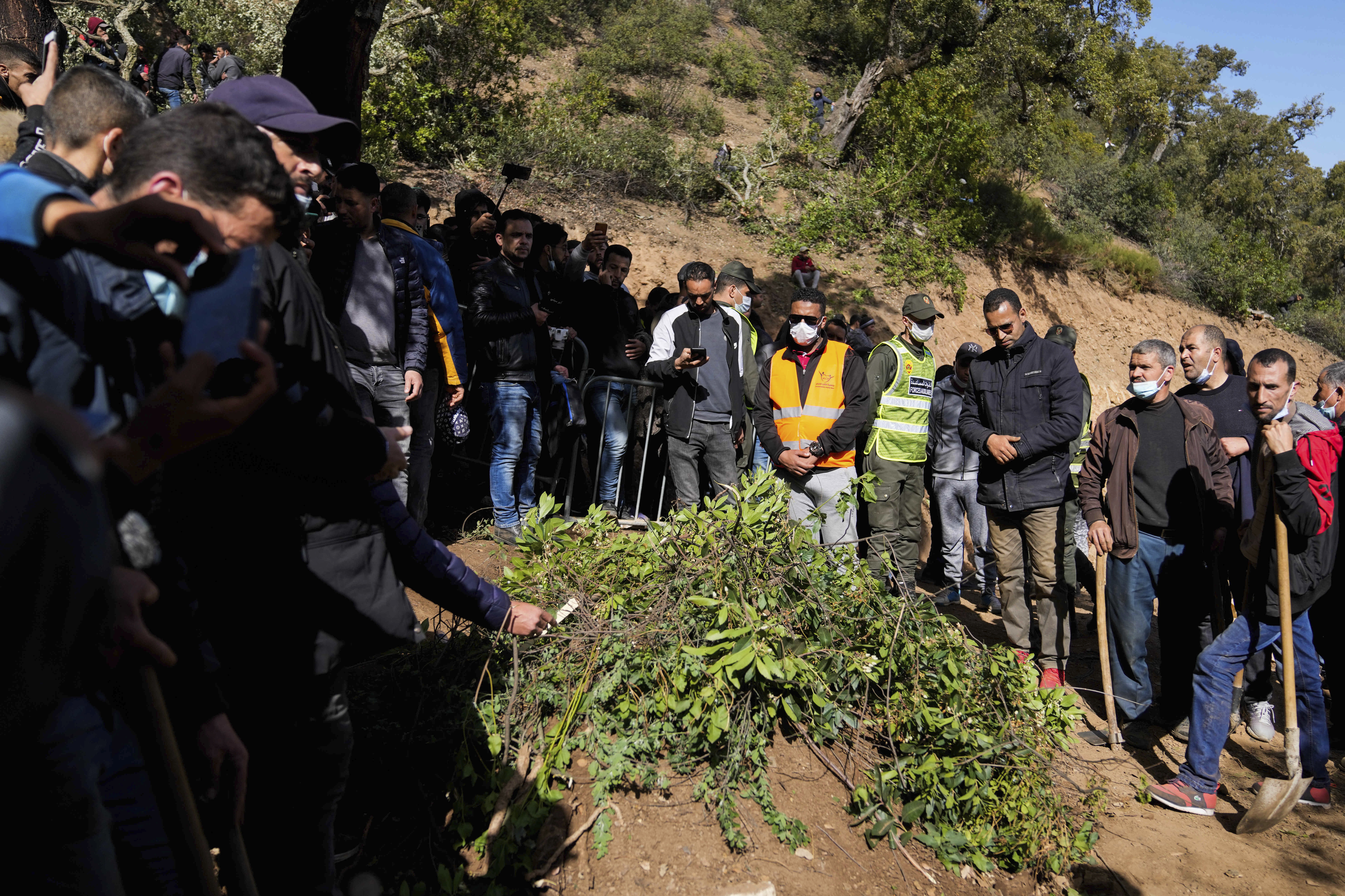 Rayan was pulled dead from a 32-metre deep dry well where he was trapped for five days. (AP Photo/Mosa'ab Elshamy)