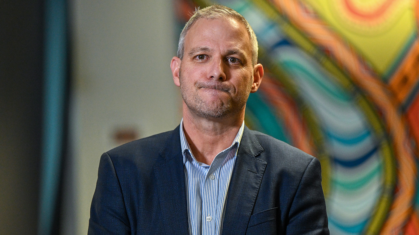 Brett Sutton at a media conference where he announced his resignation as Victoria's chief health officer in 2023.