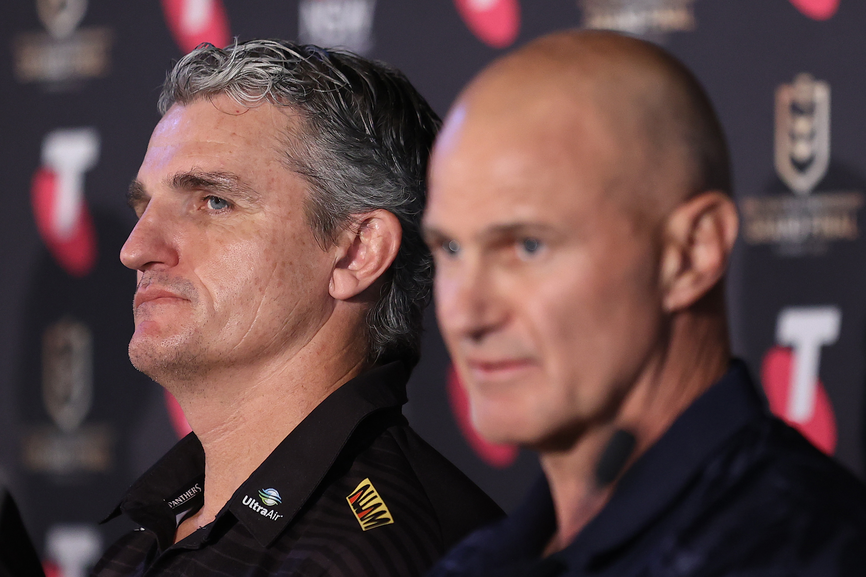 Panthers coach Ivan Cleary and Eels coach Brad Arthur attend the grand final media conference at The Fullerton Hotel, Martin Place.