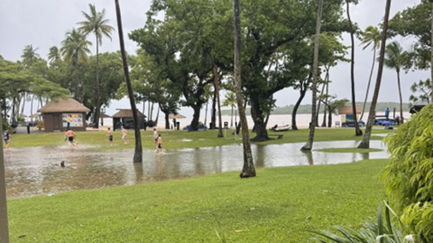 Parts of the hotel grounds have flooded due to heavy rain.