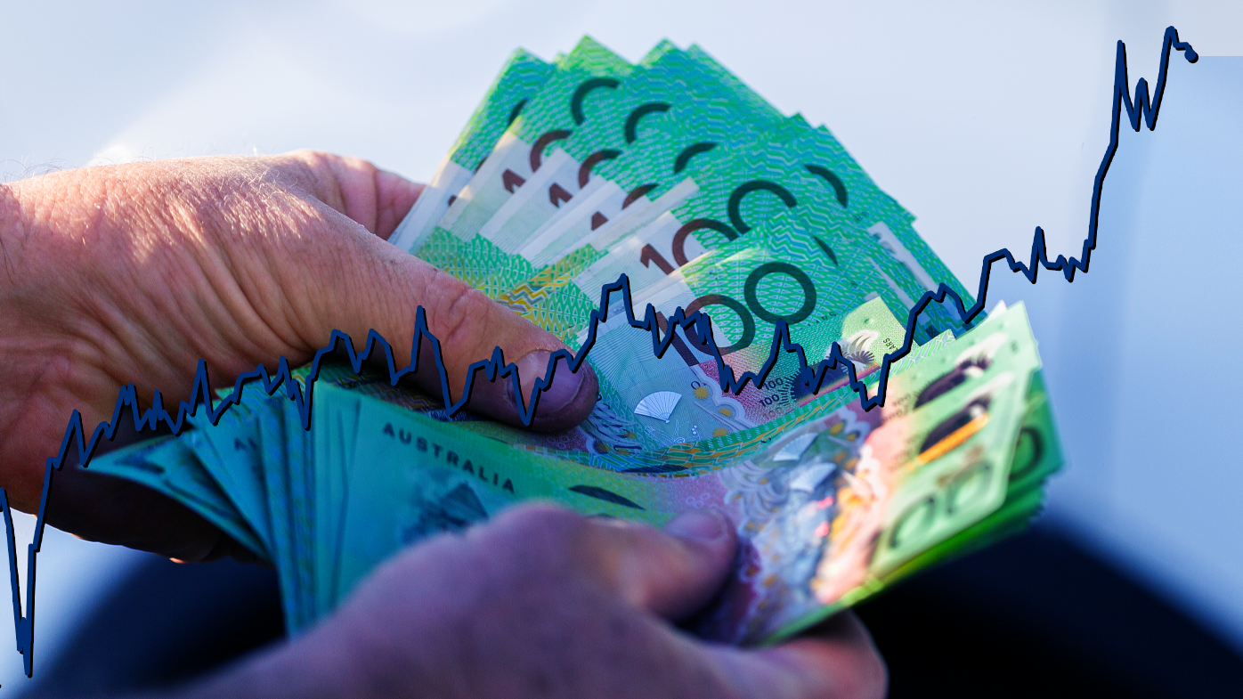 Australian $100 notes and an exchange rate graph.