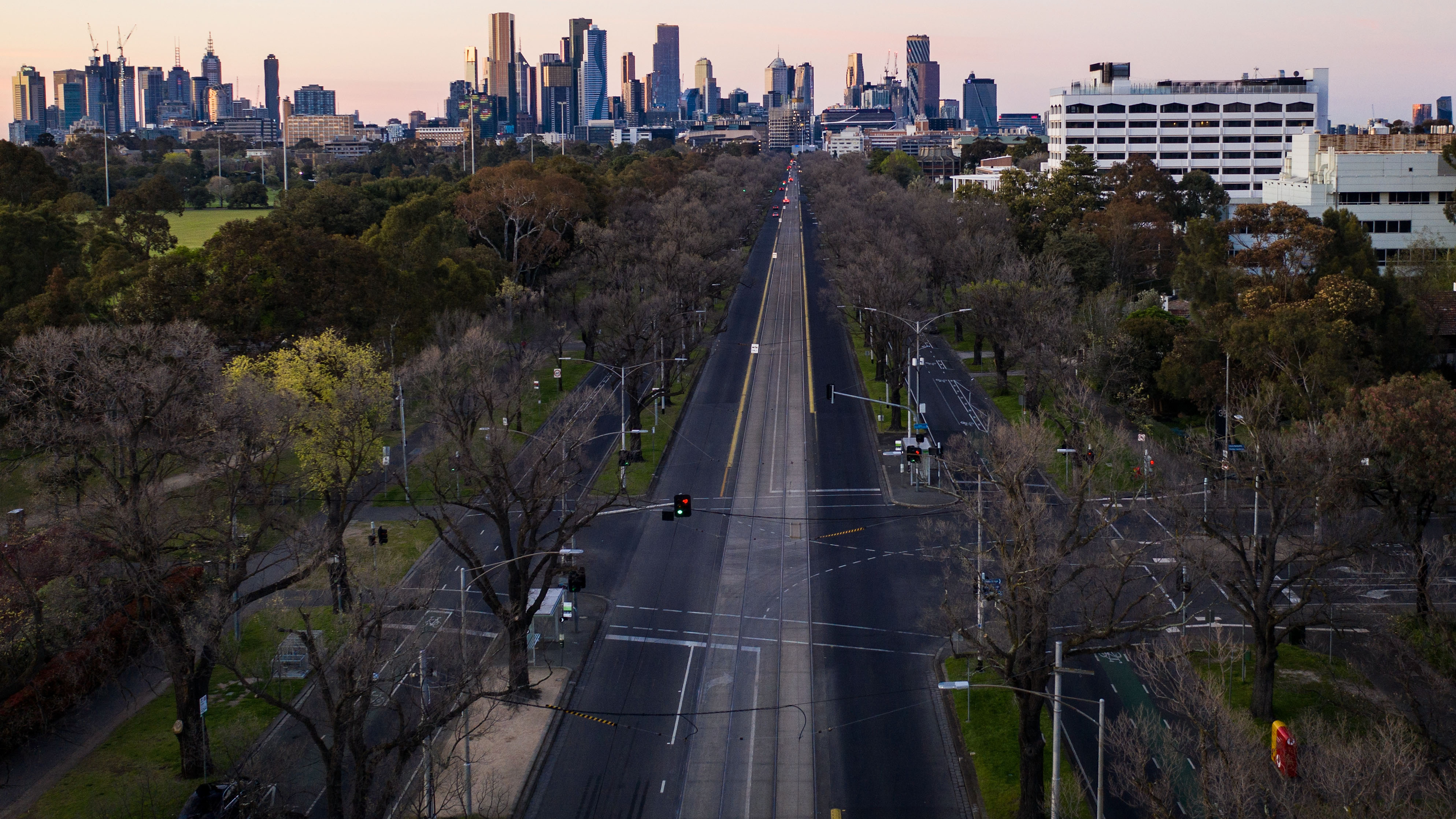 An aerial view of Royal Parade, Carlton in Melbourne.