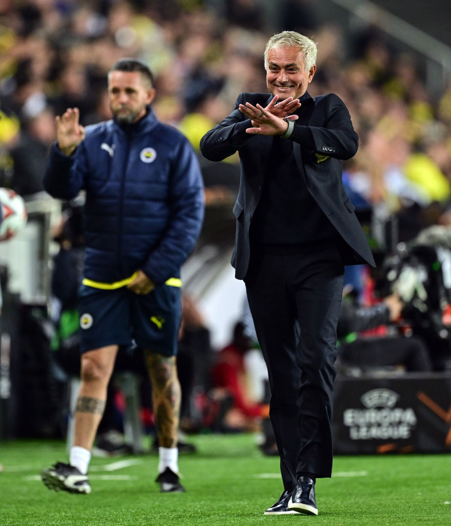 Fenerbahce coach Jose Mourinho reacts at Ulker Stadium in Istanbul.