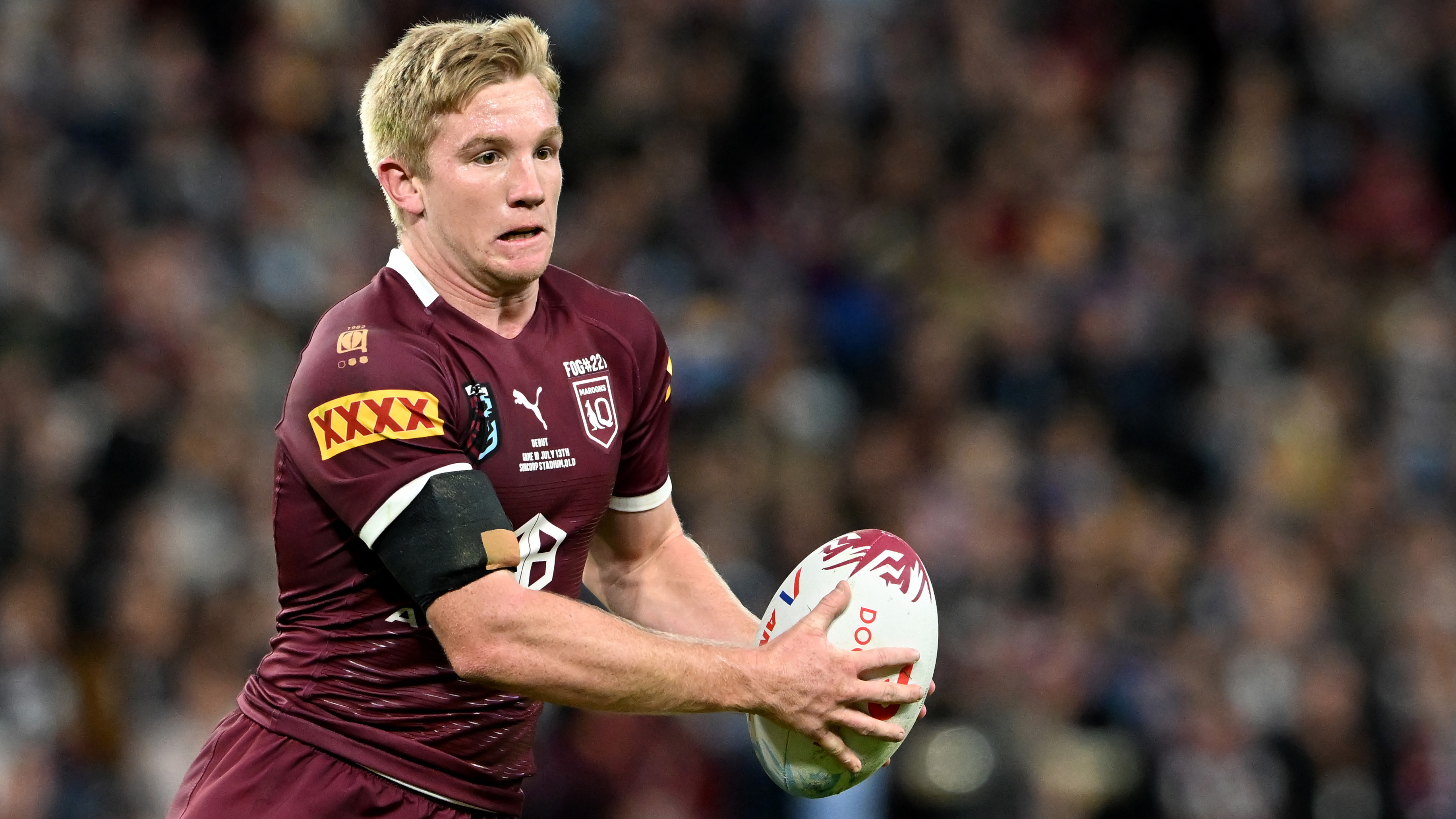 Tom Dearden during game three of the State of Origin Series at Suncorp Stadium on July 13, 2022. Photo: Bradley Kanaris