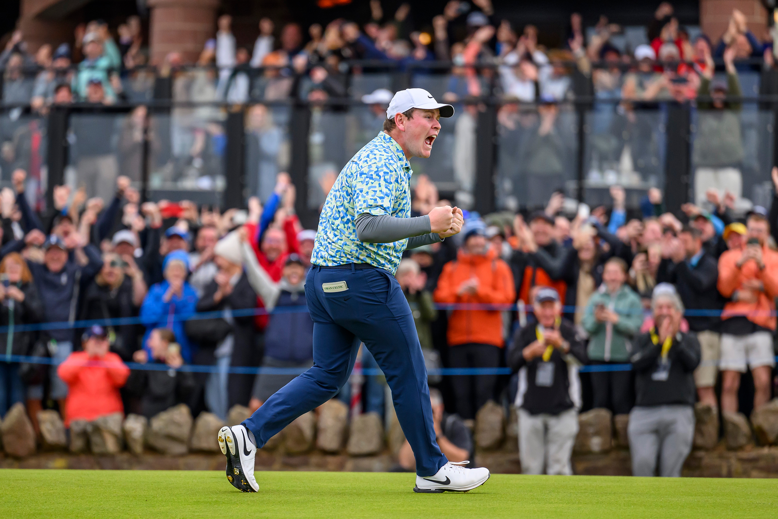 Robert MacIntyre celebrates after he wins the Scottish Open 2024 at The Renaissance Club.