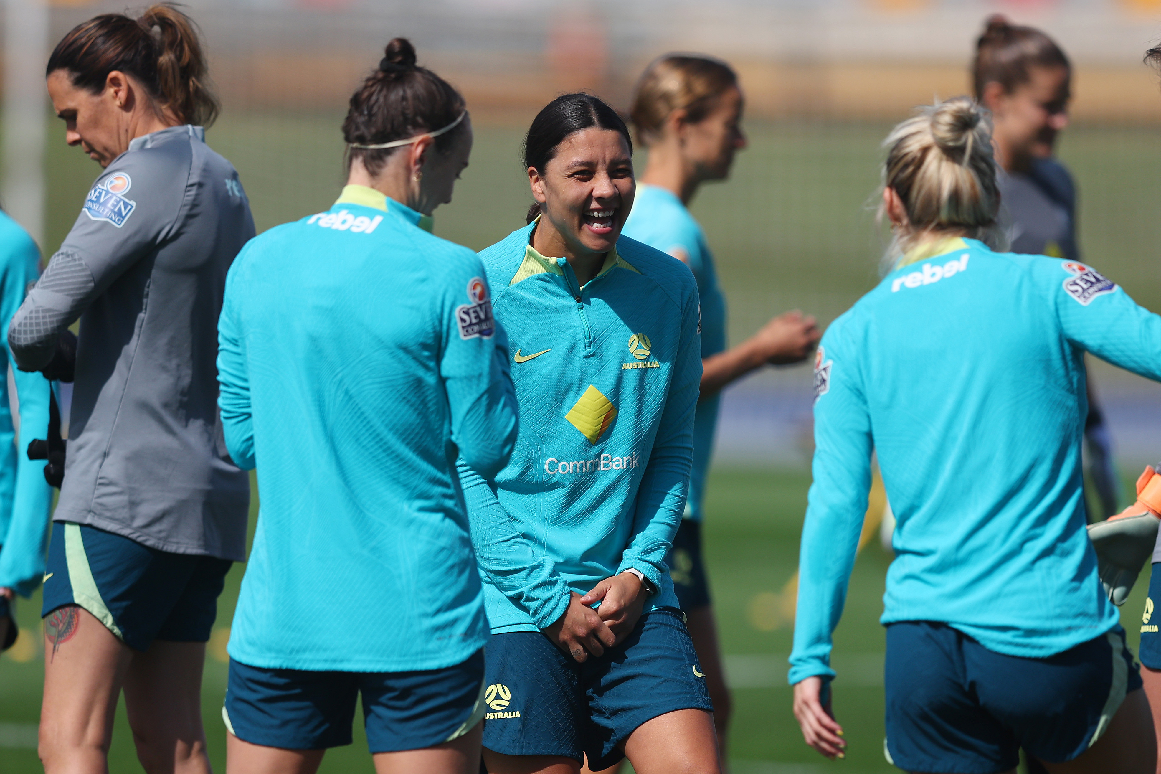 Sam Kerr during an Australia Matildas training session in Brisbane.