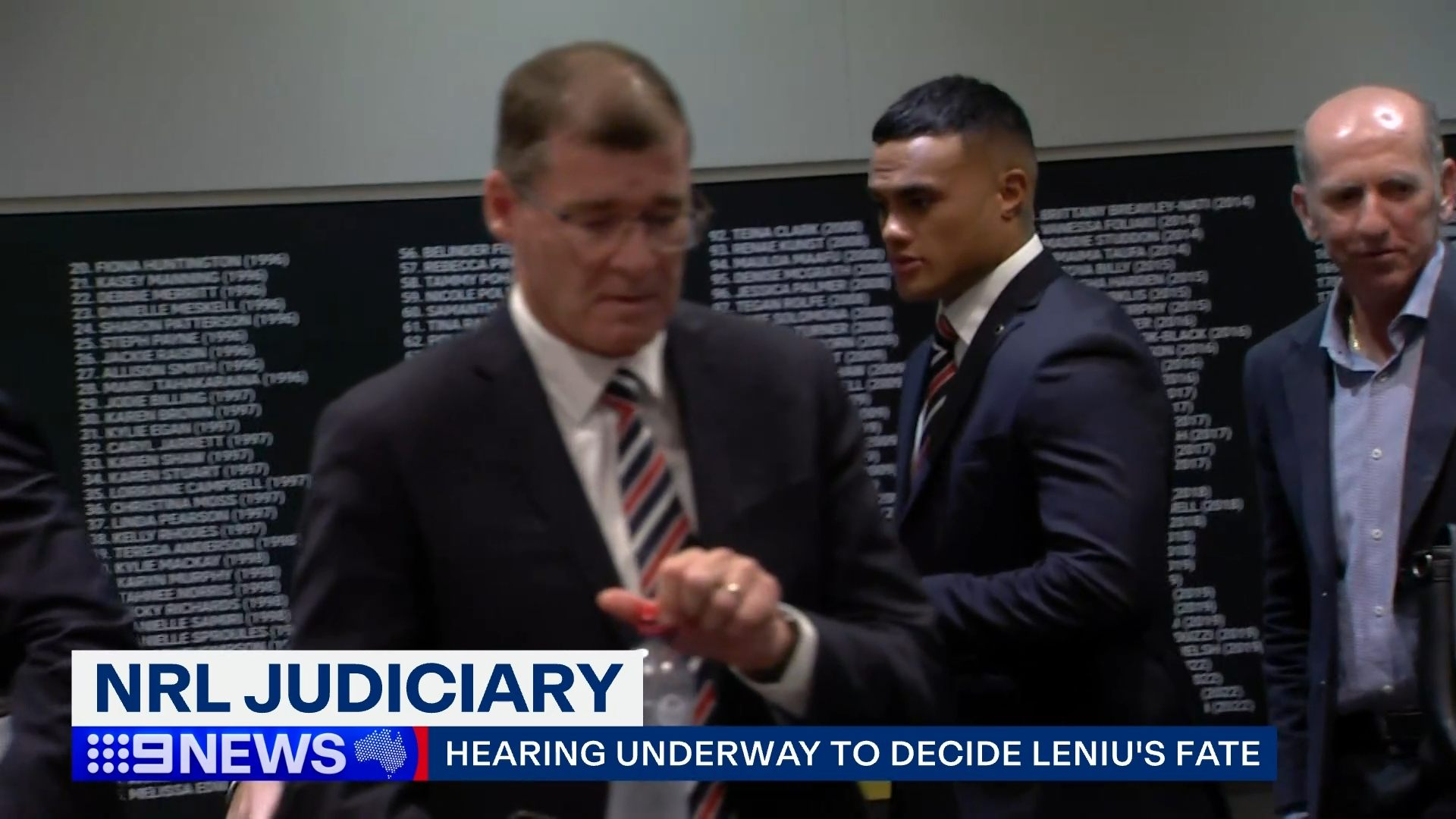 Spencer Leniu arrives at the NRL judiciary.