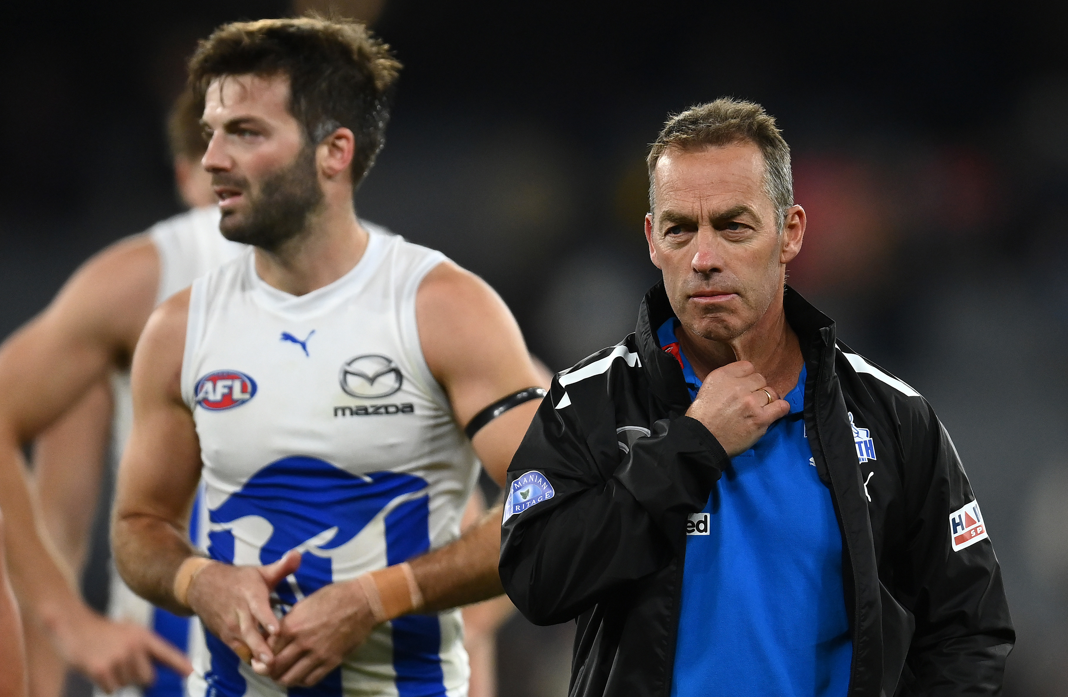 MELBOURNE, AUSTRALIA - APRIL 29: Kangaroos head coach Alastair Clarkson looks on during the round seven AFL match between Melbourne Demons and North Melbourne Kangaroos at Melbourne Cricket Ground, on April 29, 2023, in Melbourne, Australia. (Photo by Quinn Rooney/Getty Images)