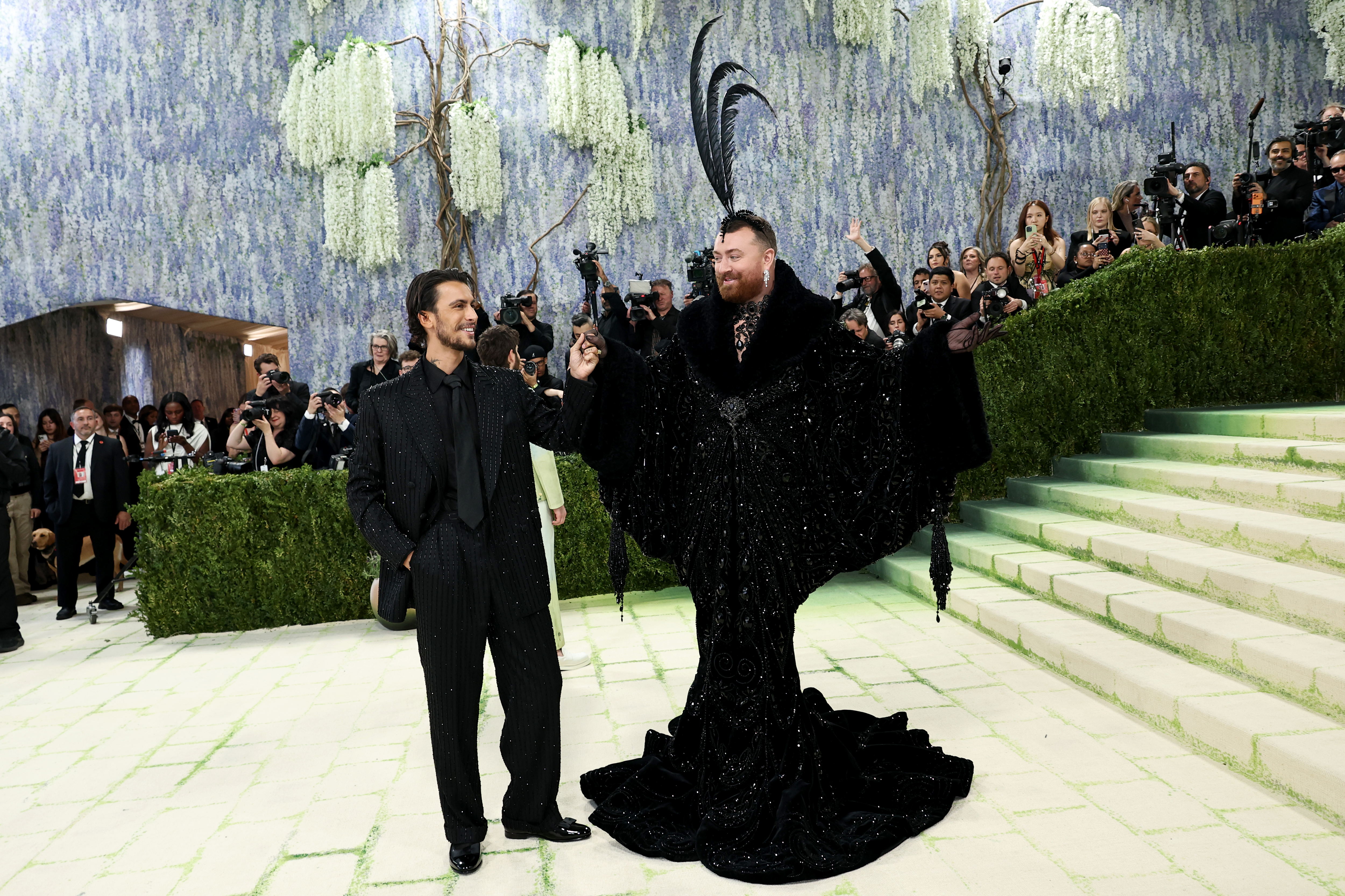  (L-R) Christian Cowan and Sam Smith attend the 2026 Met Gala celebrating "Costume Art" at the Metropolitan Museum of Art on May 04, 2026 in New York City. (Photo by Jamie McCarthy/Getty Images)
