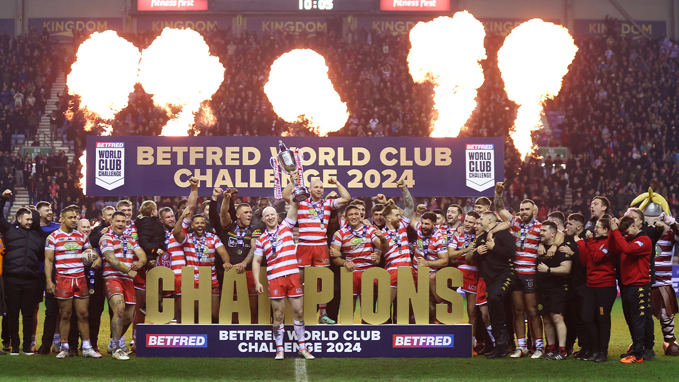 Wigan celebrates beating Penrith in the World Club Challenge.