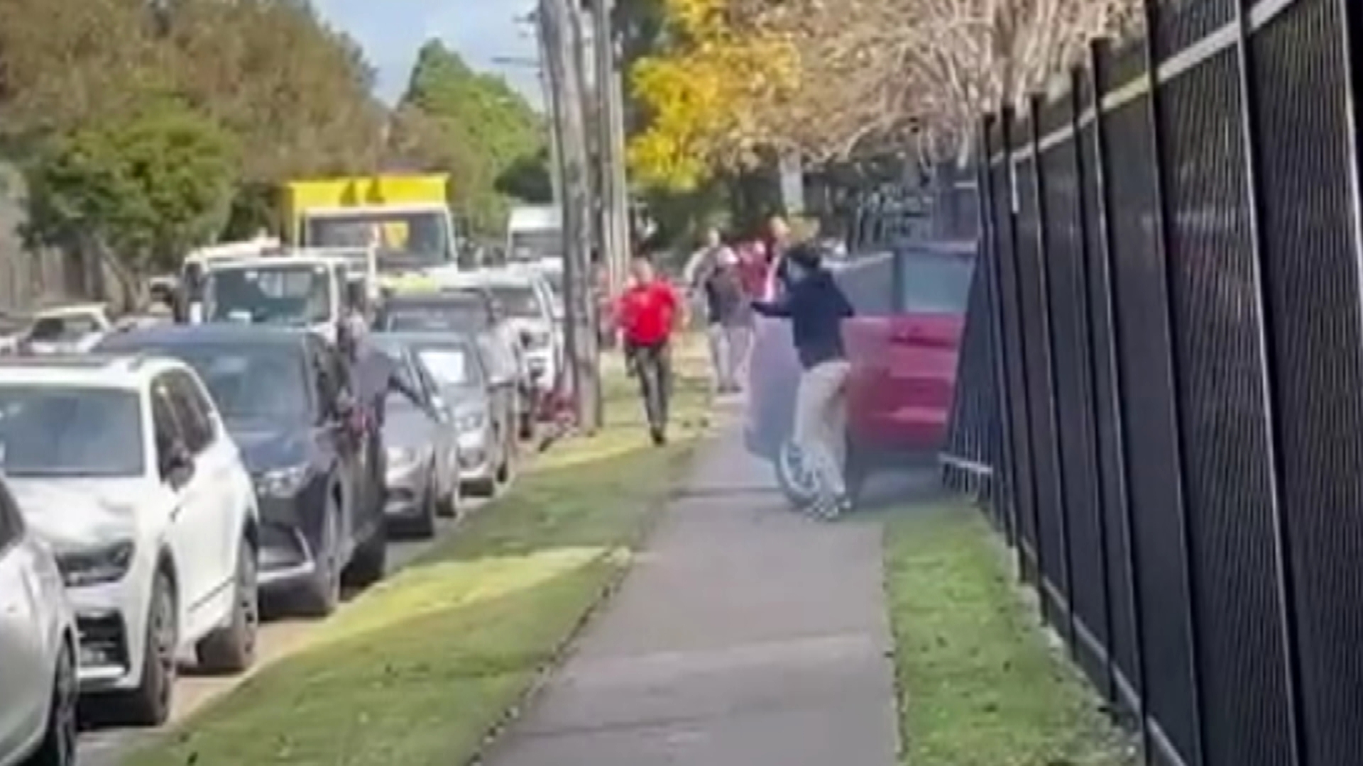 NSW Police chased down an allegedly stolen car before it crashed twice, which forced armed locals to run out of the way, in Sydney's west this afternoon.