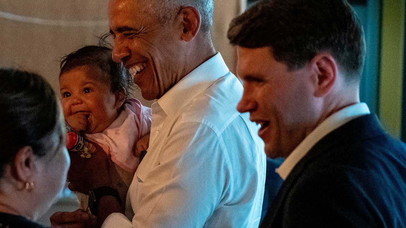 James Talarico (right) campaigning in Austin with former president Barack Obama.