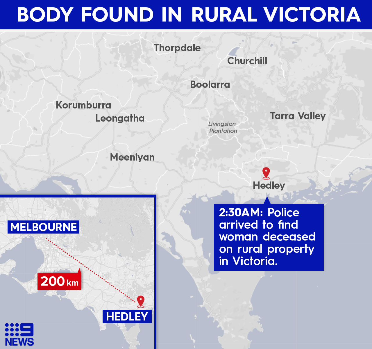 Map showing where police found woman's body.