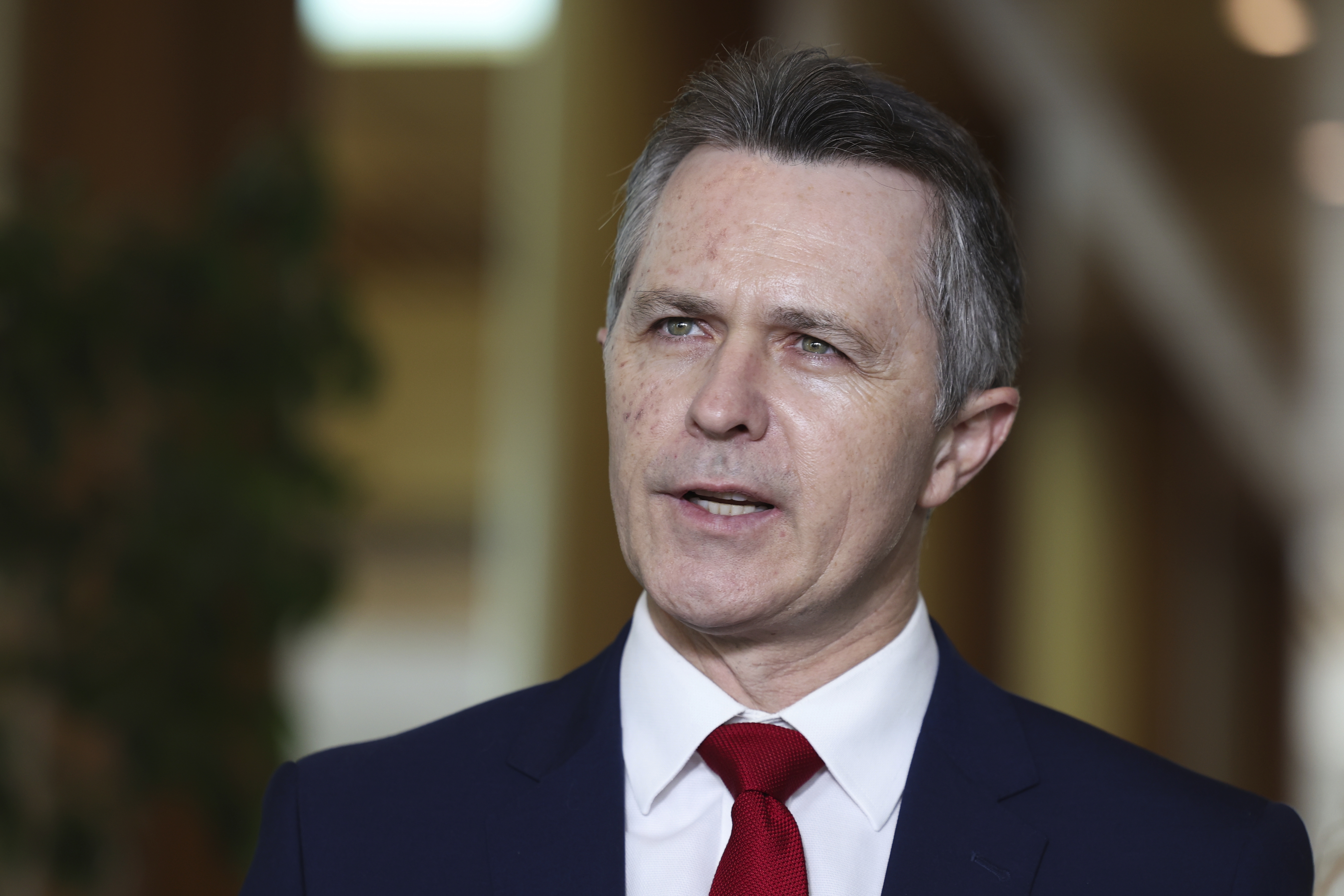 Minister for Education Jason Clare addresses the media at a press conference at Parliament House in Canberra on Wednesday 27 November 2024.