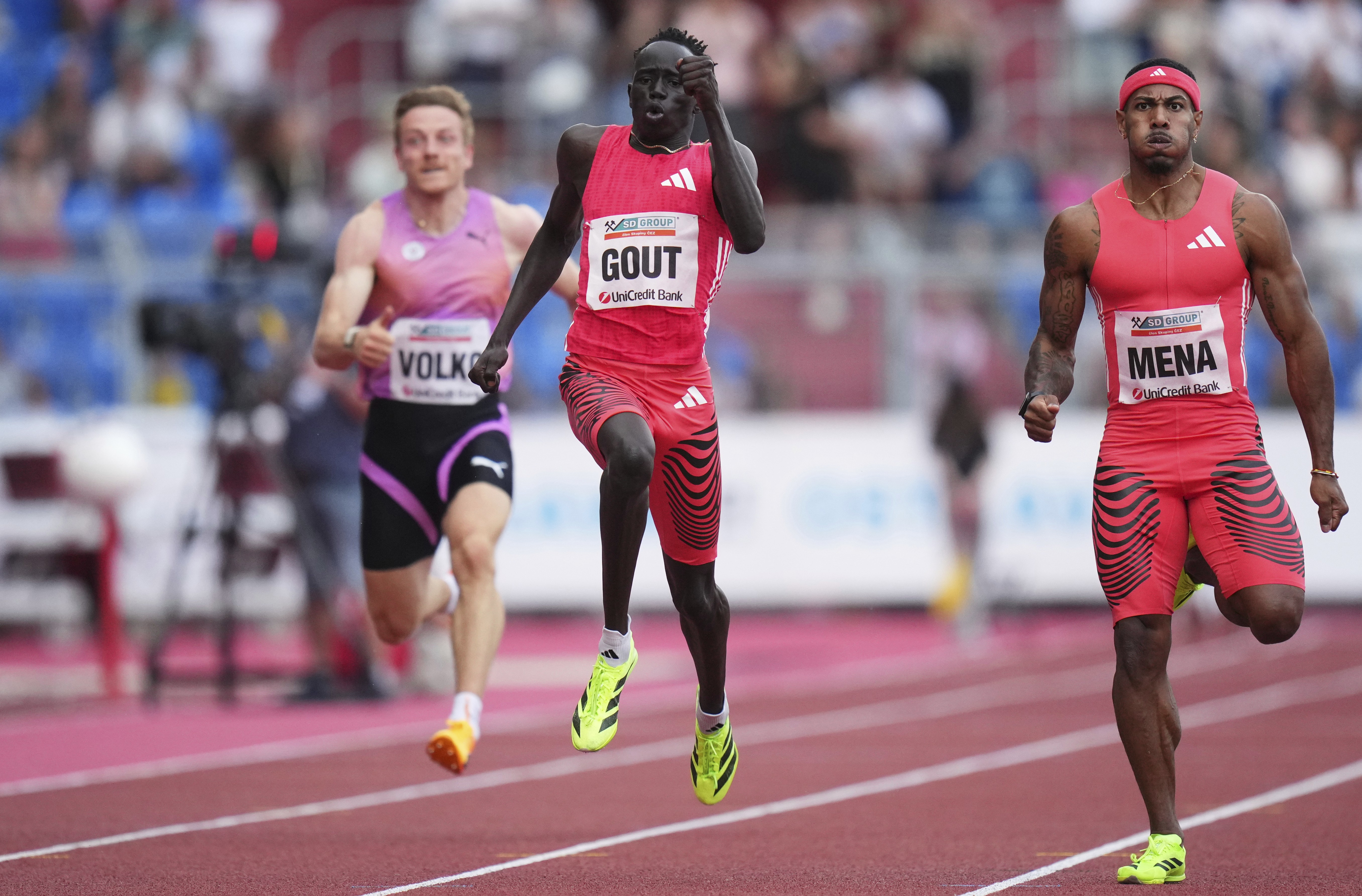 Gout Gout running at the 2025 Ostrava Golden Spike meet.