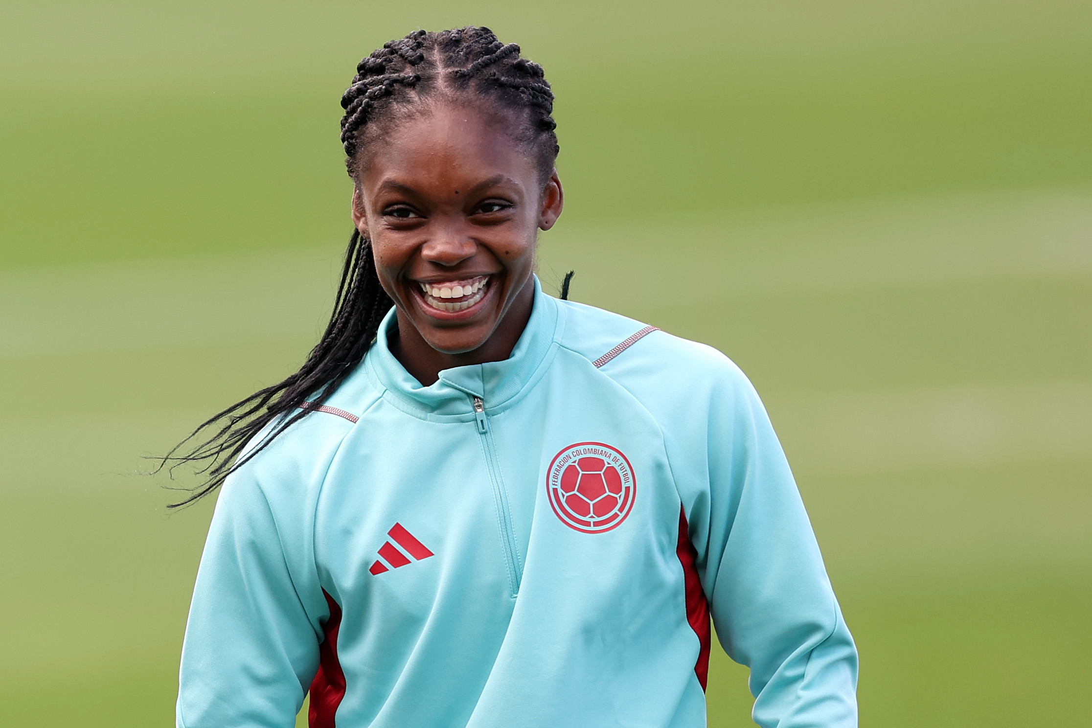 SYDNEY, AUSTRALIA - JULY 24: Linda Caicedo of Colombia looks on during the Colombia Training Session at Jubilee Stadium on July 24, 2023 in Sydney / Gadigal, Australia. (Photo by Maddie Meyer - FIFA/FIFA via Getty Images)