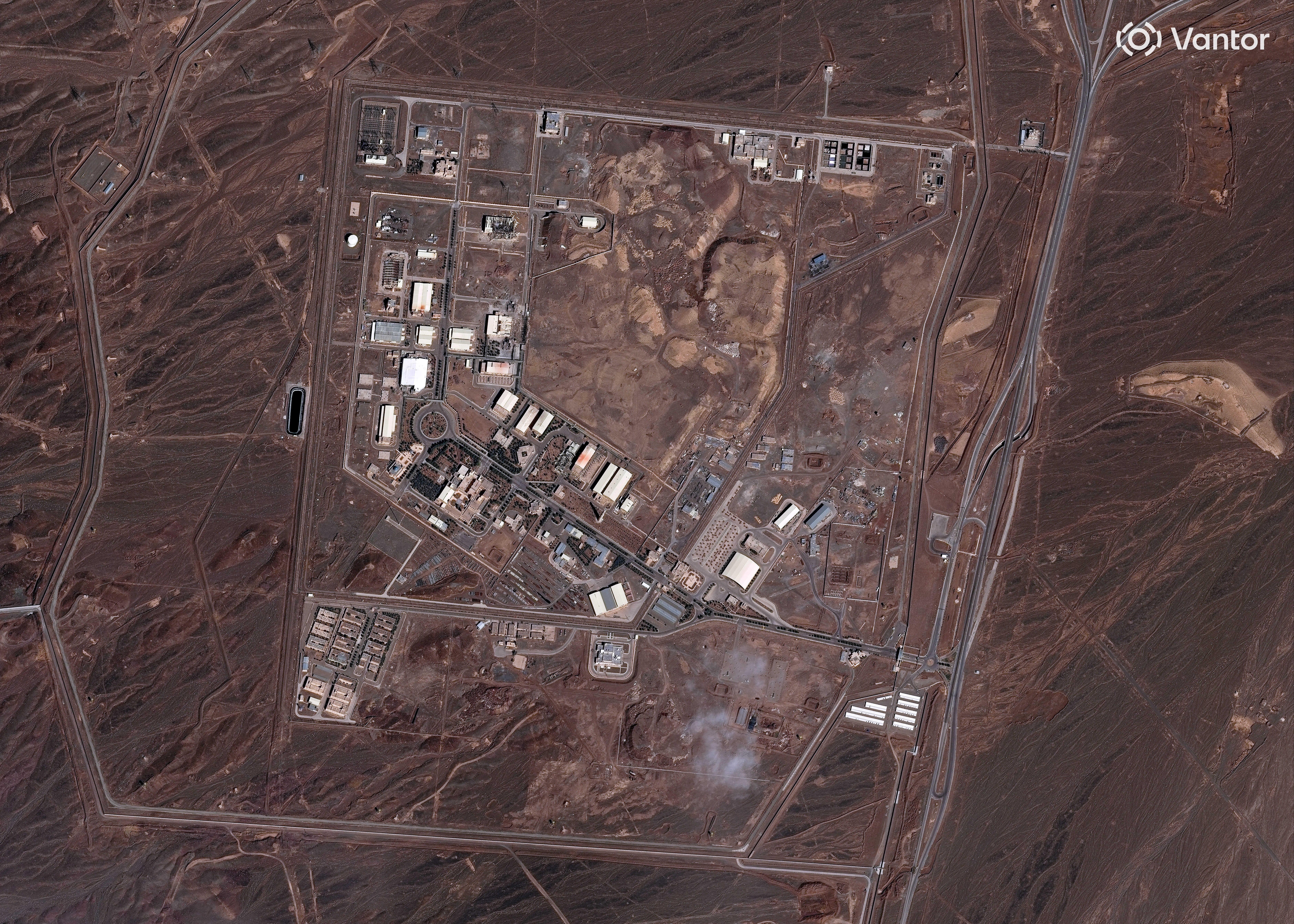 In this satellite image provided by Vantor is a view of Natanz nuclear facility with damage on Monday, March 2, 2026 in Iran.  