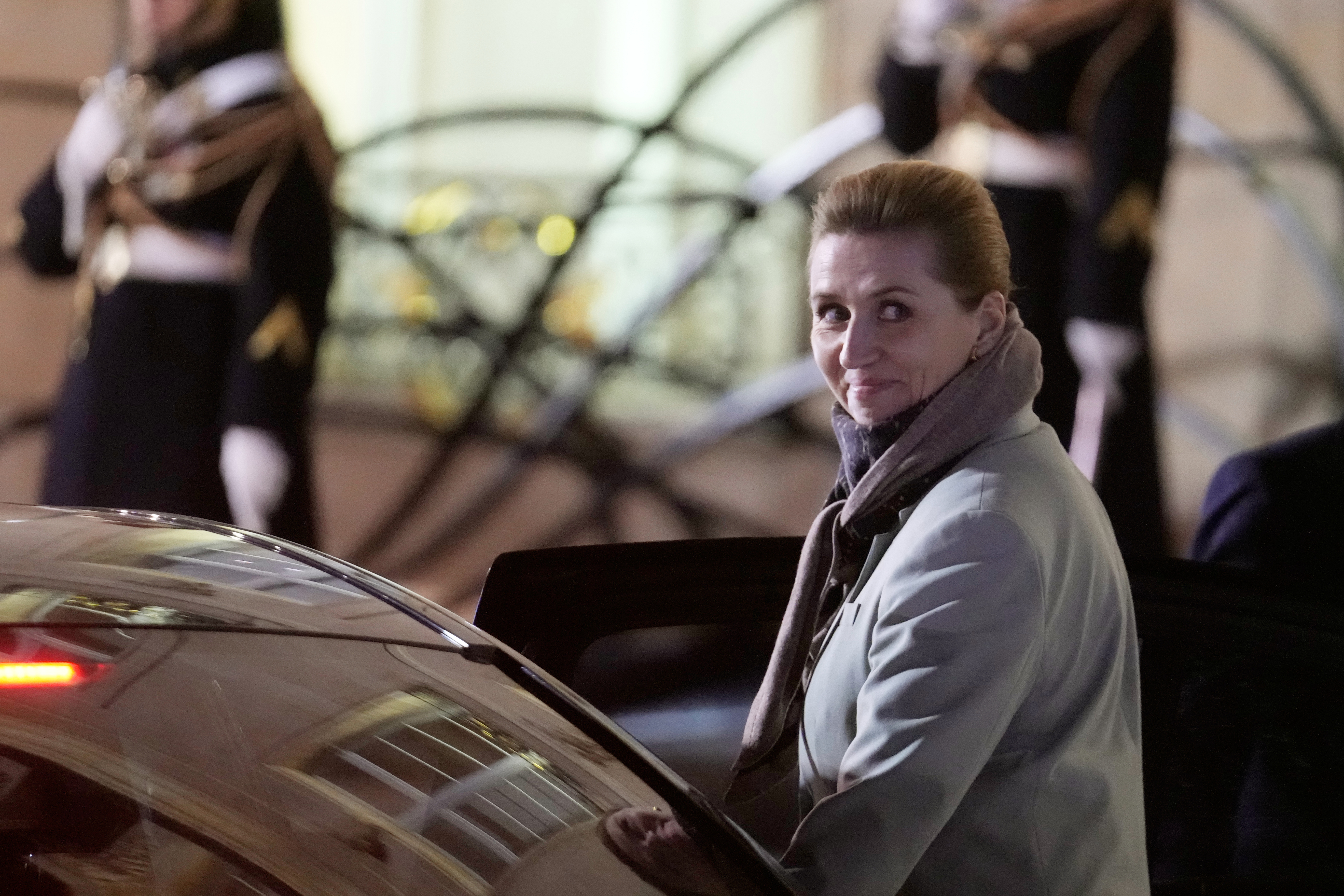 Denmark's Prime Minister Mette Frederiksen departs after a meeting of the 'Coalition of the Willing' on Ukraine at the Elysee Palace in Paris, France, Tuesday, Jan. 6, 2026. (AP Photo/Michel Euler)