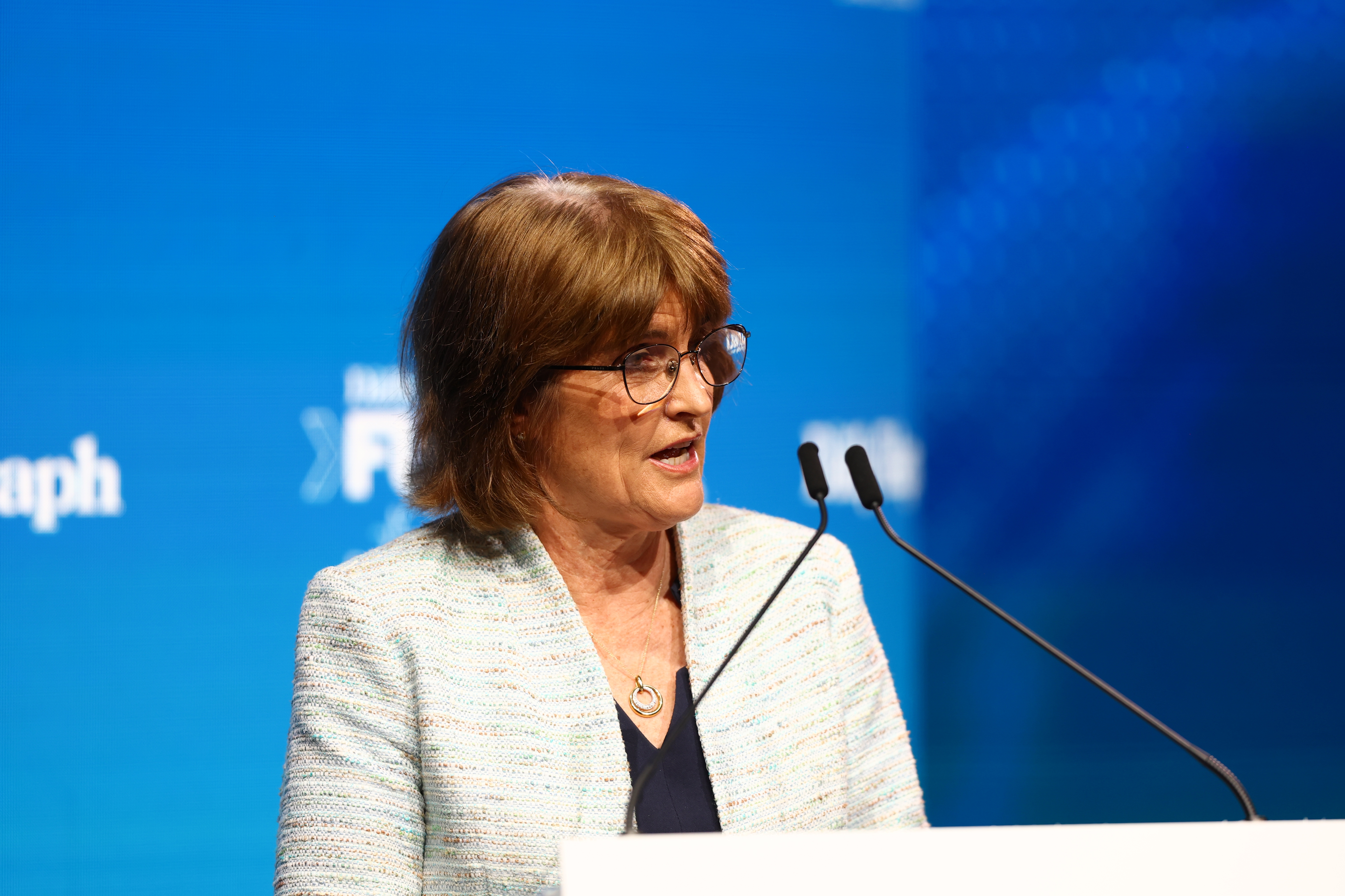 Governor of the Reserve Bank of Australia Michele Bullock speaks at The Daily Telegraph Future Sydney Bradfield Oration held at the Opera House in Sydney on October 24, 2025.