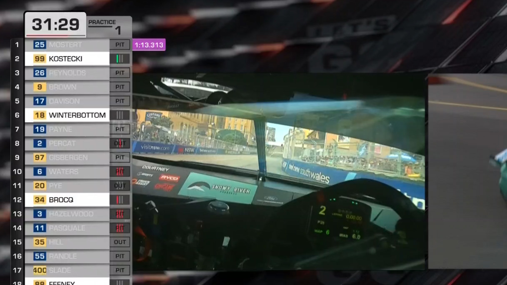 The Supercars graphics as shown on Friday during practice.