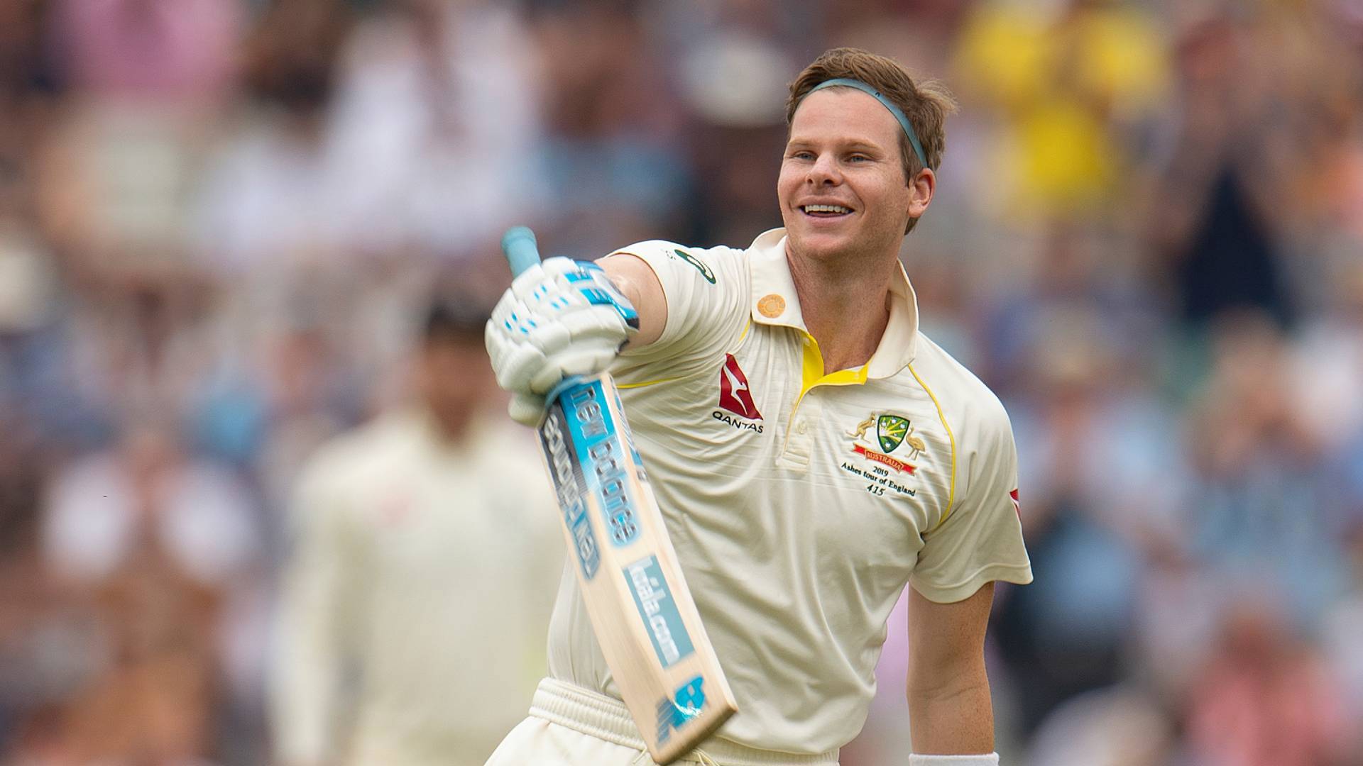 BIRMINGHAM, ENGLAND - AUGUST 04: Steve Smith of Australia celebrates his second century of the match during day four of the First Specsavers Ashes Test Match between England and Australia at Edgbaston on August 04, 2019 in Birmingham, England. (Photo by Visionhaus)