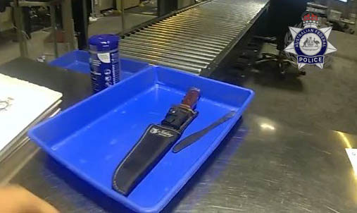 The large knife allegedly found in the man's bag at Brisbane airport on December 10, 2025.